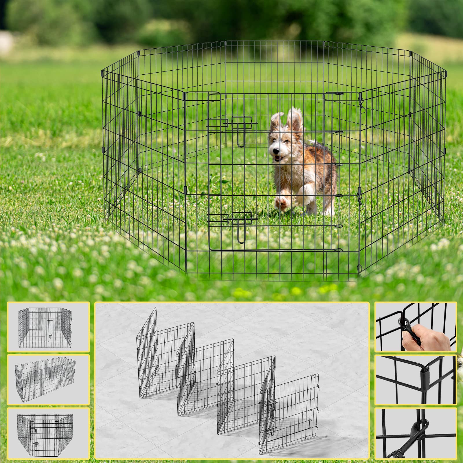 Pet Playpen Dog Pen Foldable Dog Exercise Fence 8 Panels 30 Inch Kennels Pet Playpen Options Ideal For Pet Medium Animals Outdoo