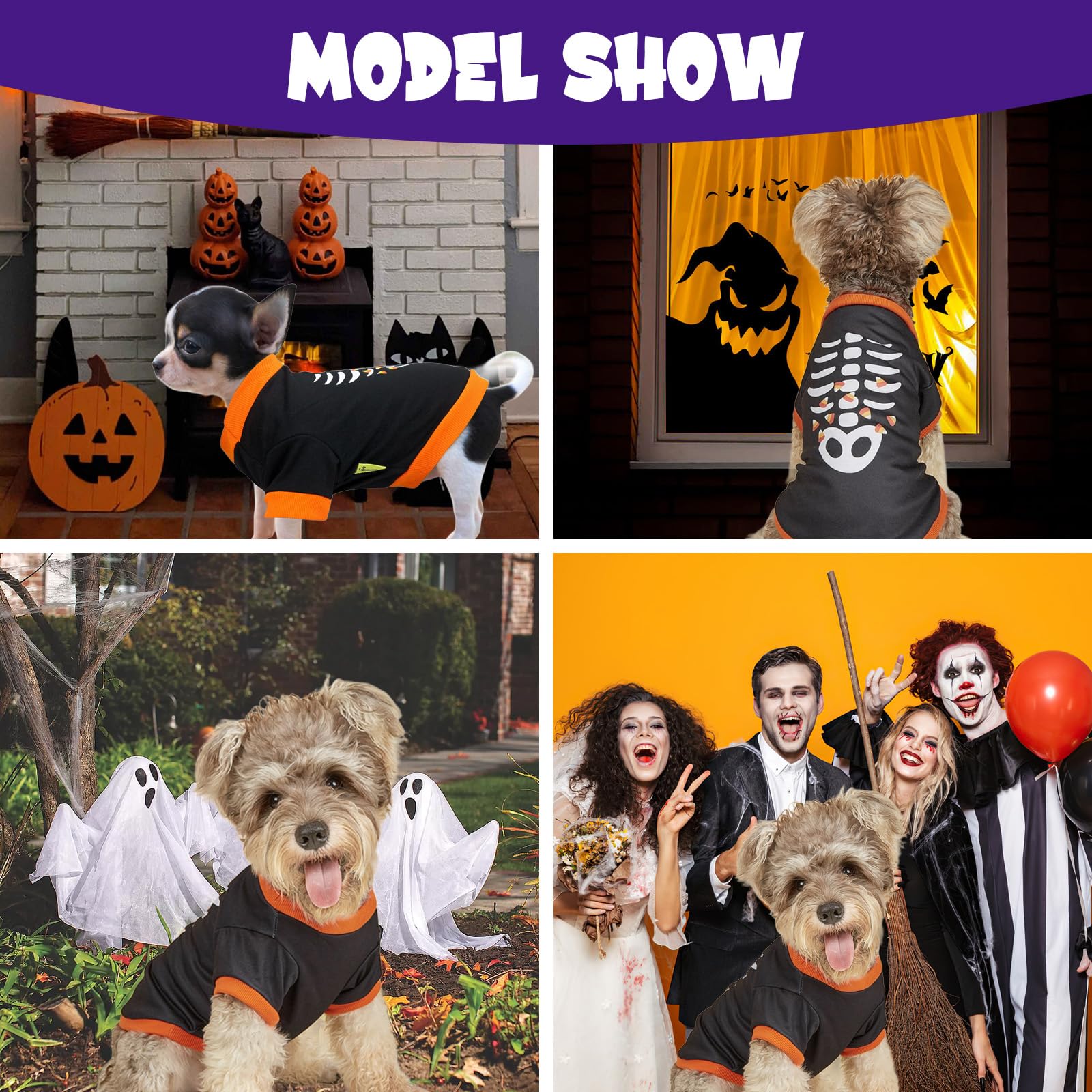 Vavious Dog Winter Coat - Funny White Fish Bone Halloween Pet Sweater - Soft Cotton Dog Clothes - Black X-Small