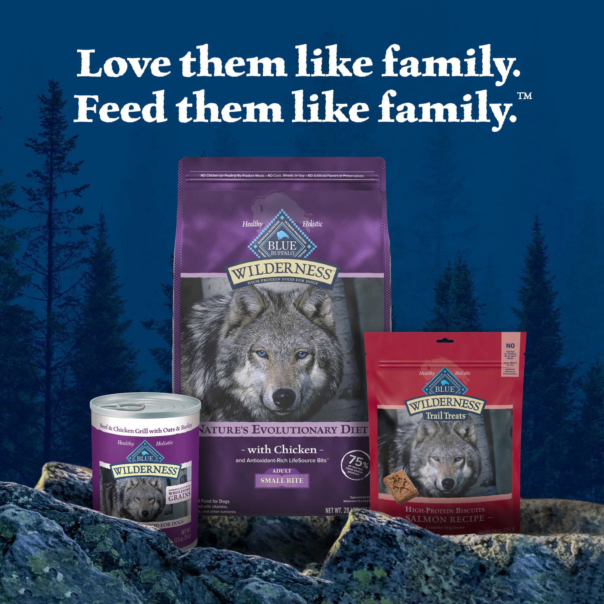 Blue Buffalo Wilderness Natural High-Protein, Small-Bite Dry Food for Adult Dogs, WITH WHOLESOME GRAINS, Chicken, 28-lb Bag