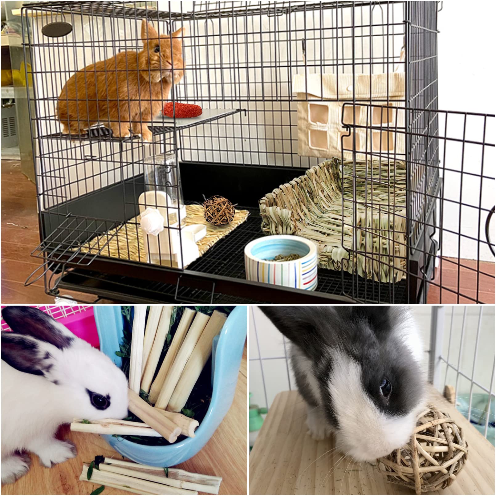 Hamiledyi Rabbit Grass Bed For Bunny, 12 Pcs Pet Bunny Chew Toys Natural Hand-Made Woven Hay Mat Hamster Grass Basket Small Anim