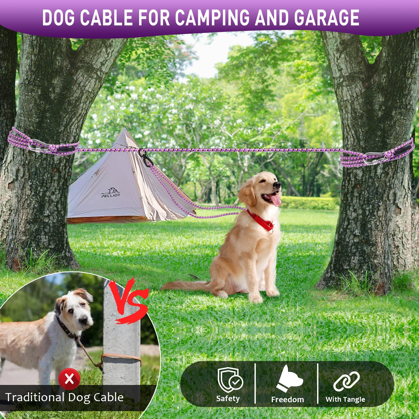 Dog Tie Out Cable For Camping 100Ft, Dog Runner For Yard Hold Up To 350Lbs, Portable Camping Essentials For Outside