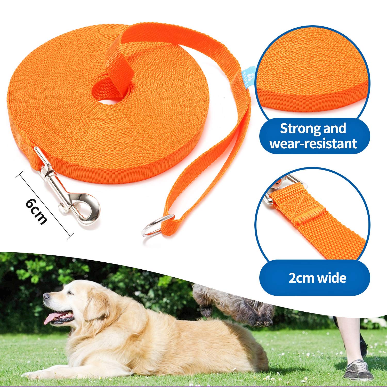 Baapet 15/20/30/50/100 Ft Long Dog Training Leash With Clickers For Small, Medium And Large Dogs Or Cats (50 Feet, Orange)