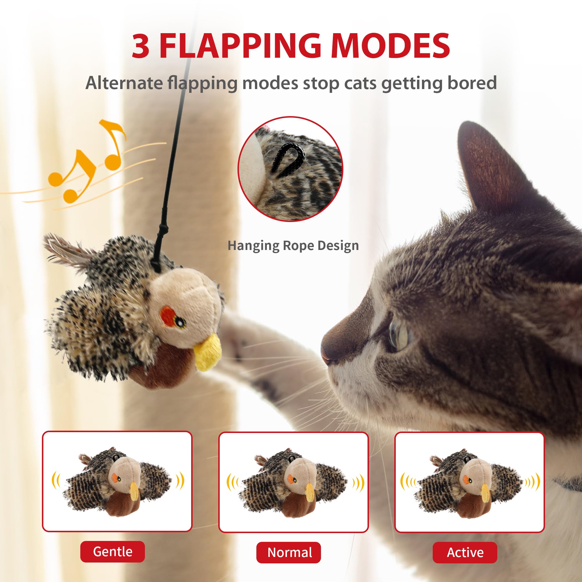 Gigwi Flappy Bird Cat Toy For Indoor Cats, Rechargeable Lifelike Interactive Flapping Bird Cat Toy Tweet, Flapping Wings & Livel