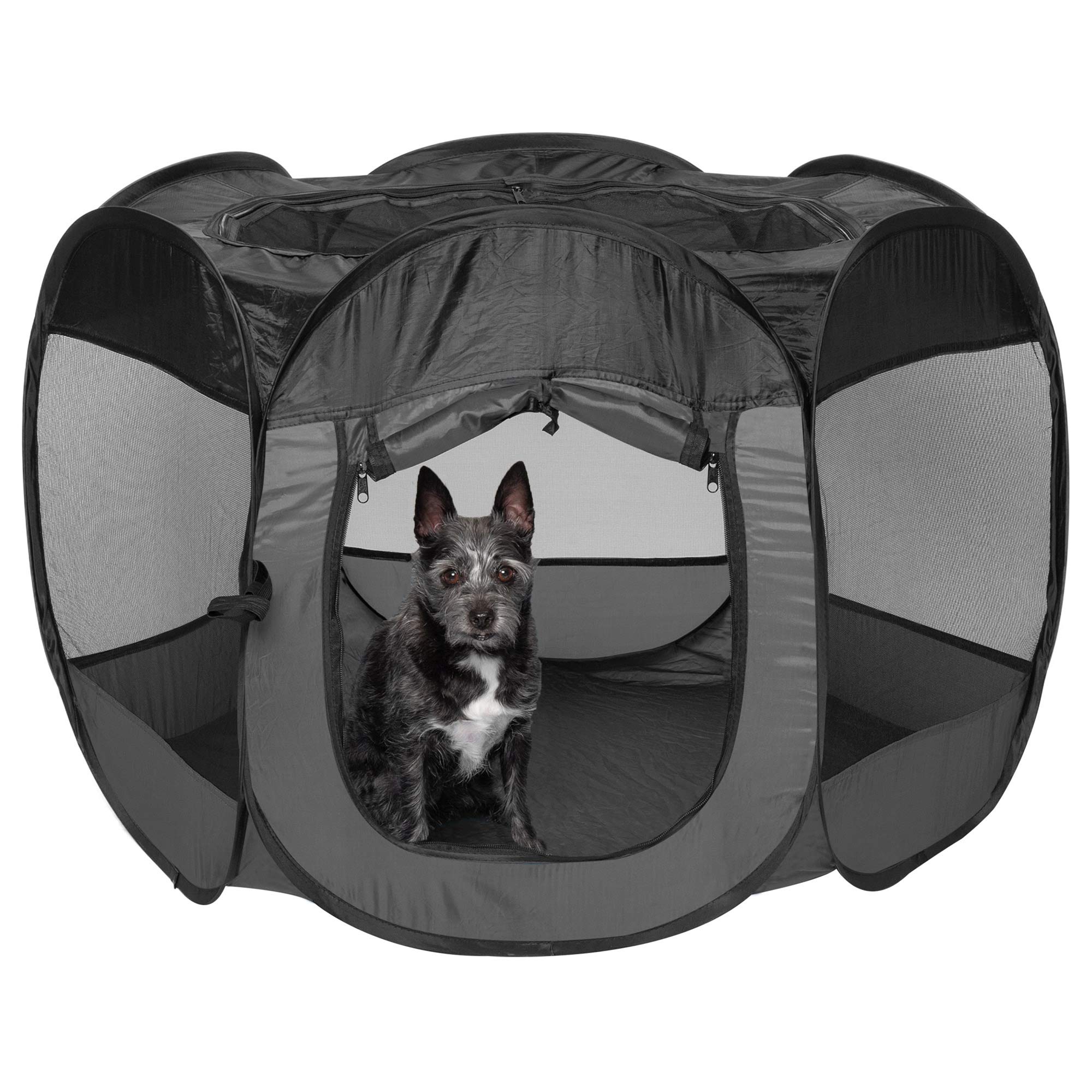 Furhaven Portable Dog Playpen Cat Tent, Pet Playground/Kennel Foldable Indoor Outdoor Zippered Puppy Crate - Gray, Small
