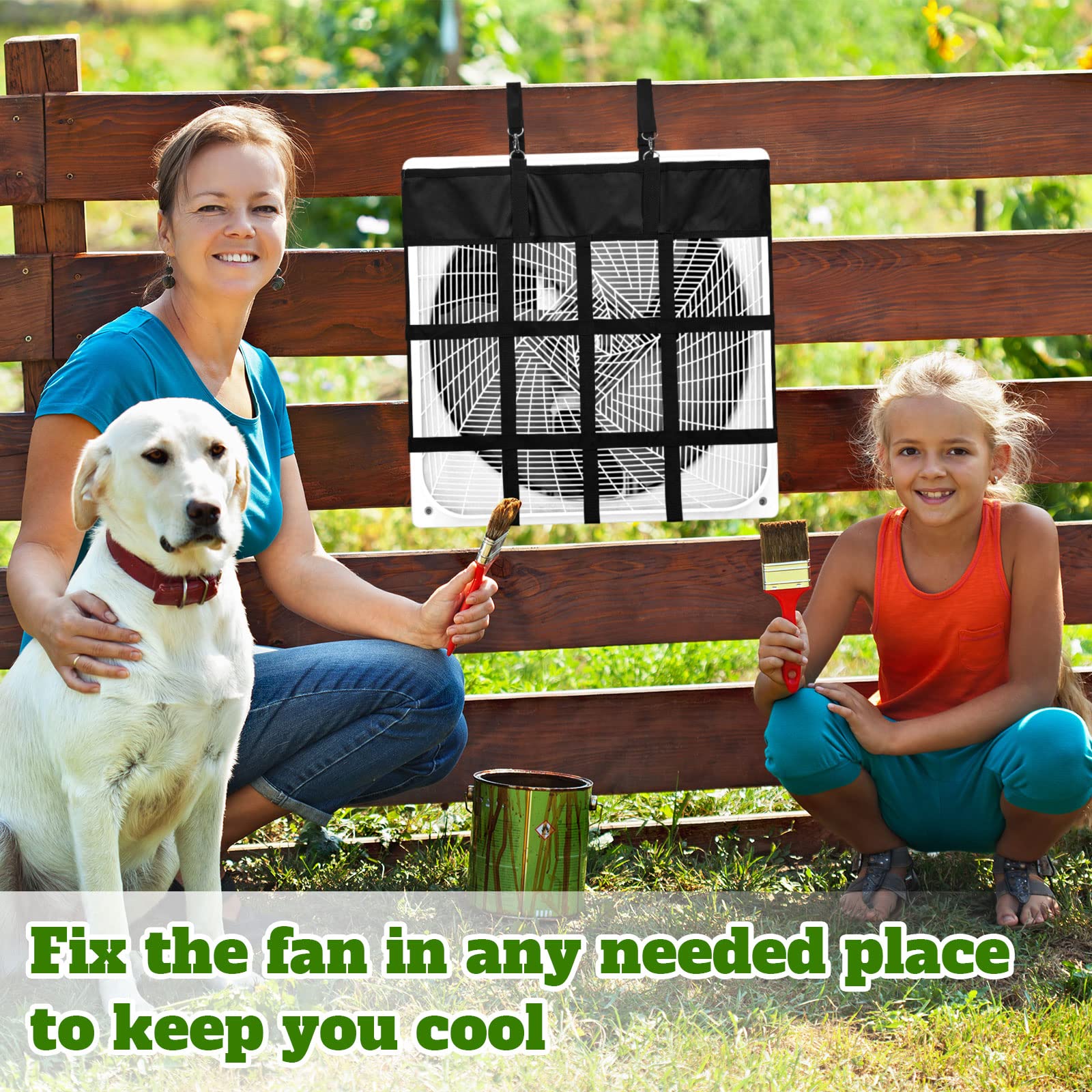 Tessco 2 Pcs Box Fan Holder Horse Stall Classic Fan Bag Hanging Web Holder Nylon Box Hay Bag (Black)