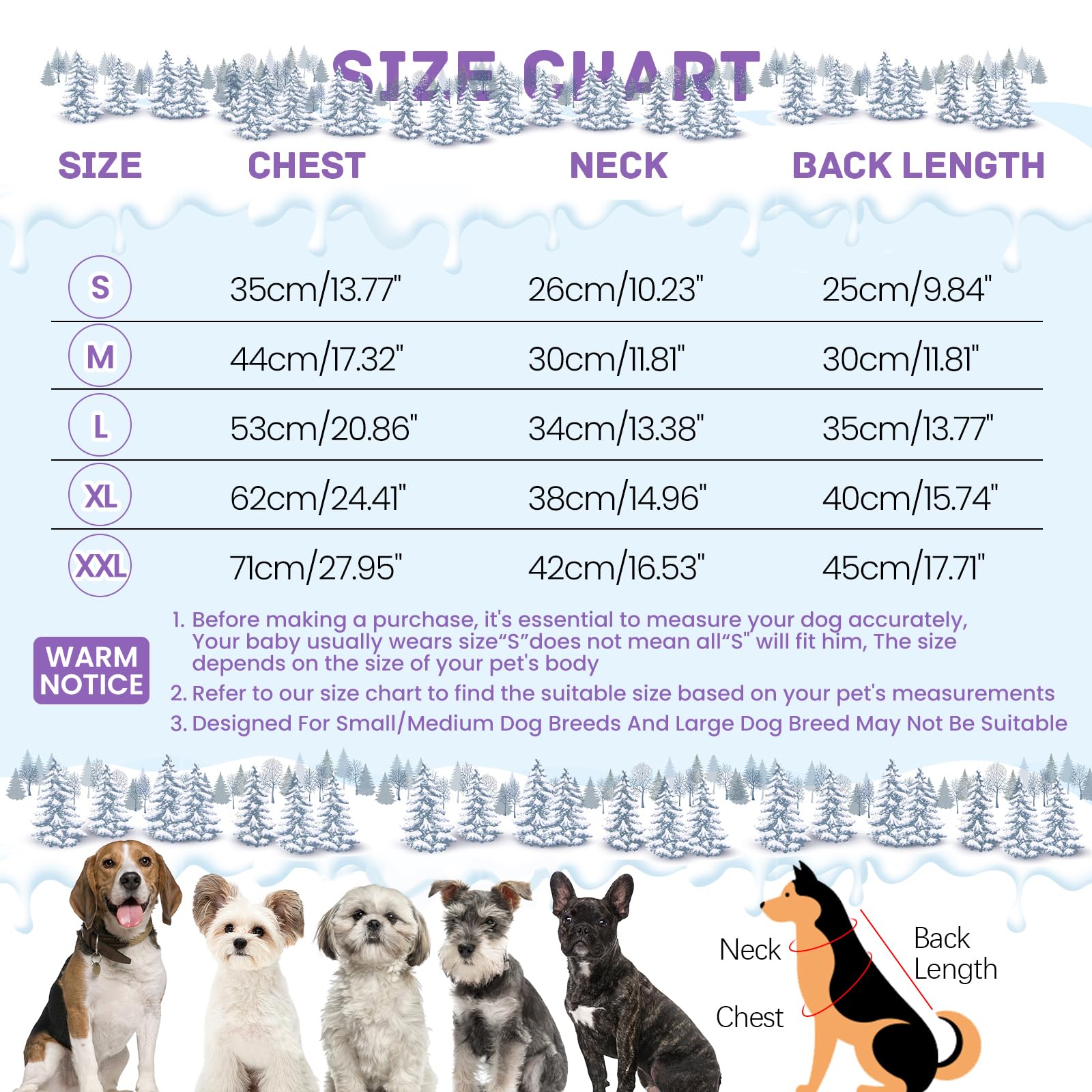 BRKURLEG Purple Dog Winter Coat with Harness, Waterproof, Medium
