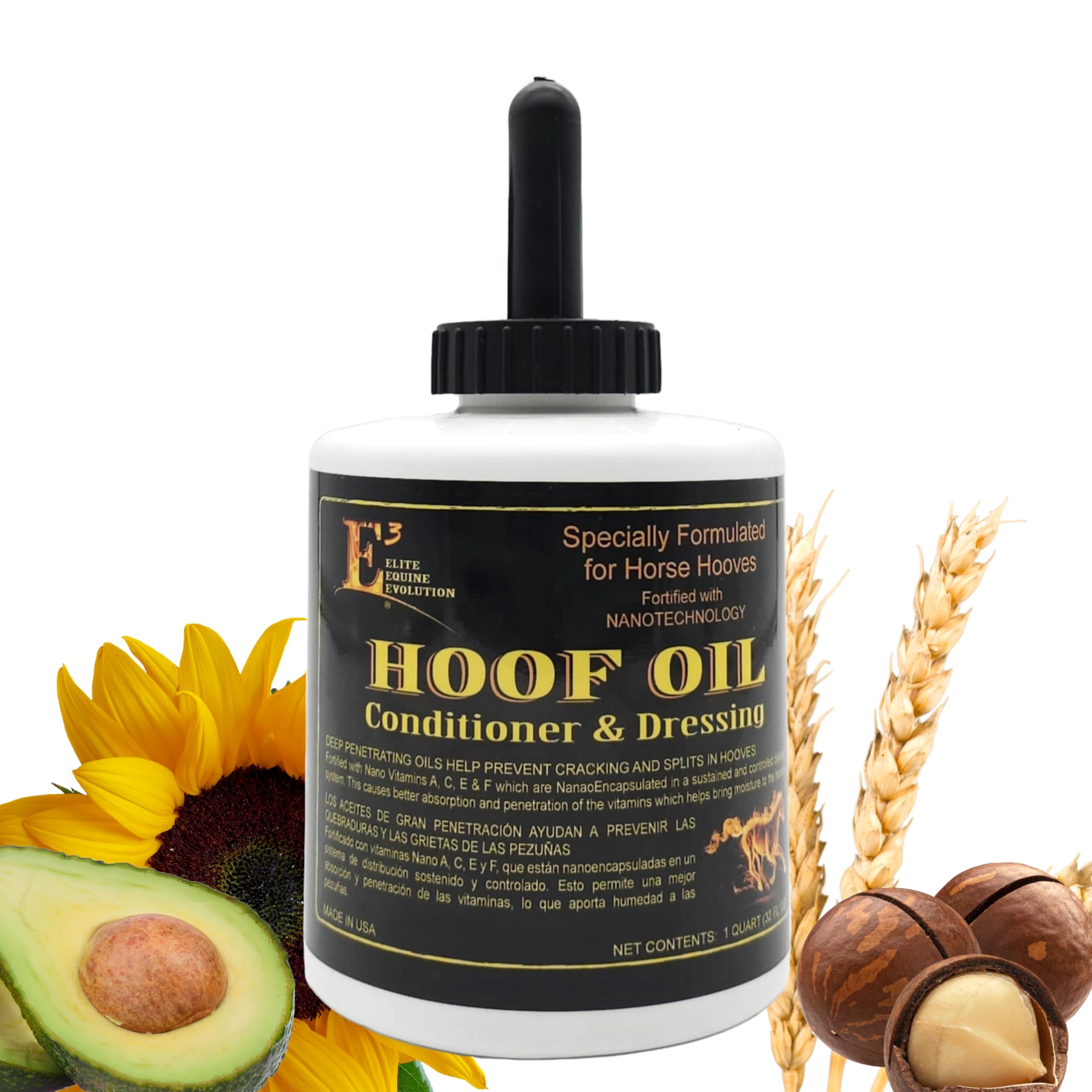 E3 Hoof Conditioner & Dressing Oil 32 Oz, Expert Formula For Nourishing & Protecting Horse Hooves, Deep Conditioning For Elastic