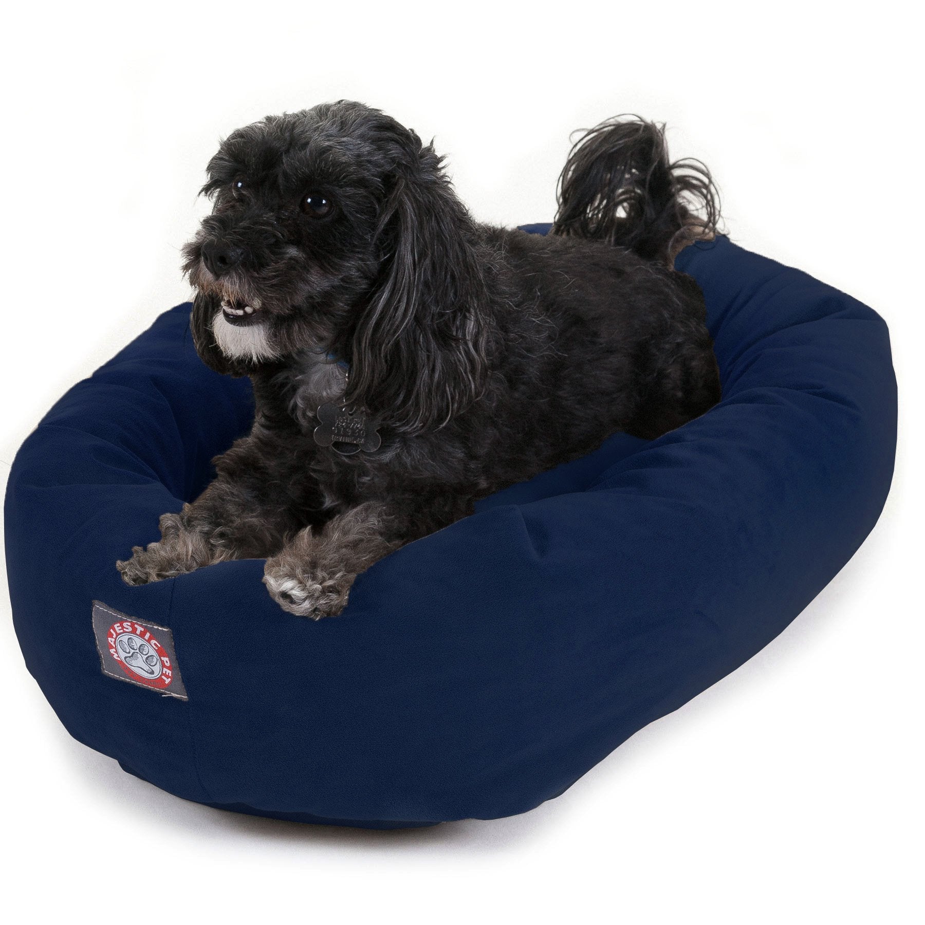 24' Navy Suede Bagel Dog Bolster Bed By Majestic Pet Products,Navy Velvet