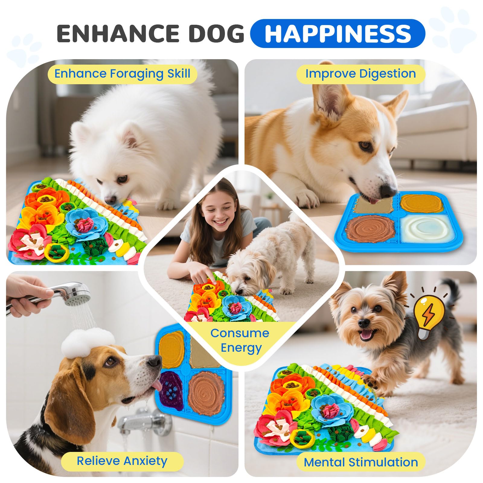 UETZLTB Dog Snuffle Mat and Lick Mat Set, Interactive Dog Enrichment Puzzle Toys for Puppy Small Breed Dogs Cats Rabbits, Cognit