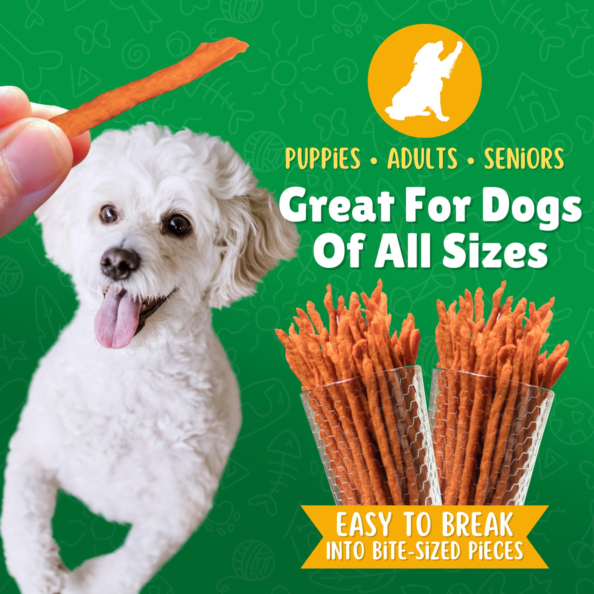 Lucky Premium Treats Sweet Potato Straws Dog Treats - All Natural, 7oz Chewy Veggie Treats for Small & Medium Dogs - Made in USA