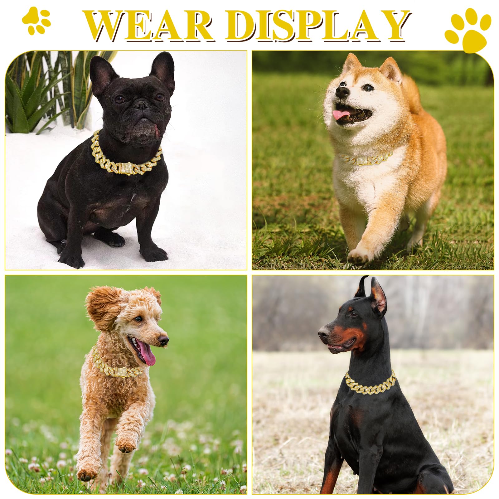 Gold Dog Chain Collar Diamond Link 15Mm Wide Dog Necklace Metal Cat Chains Pet Crystal Collars Jewelry Accessories For Small Med