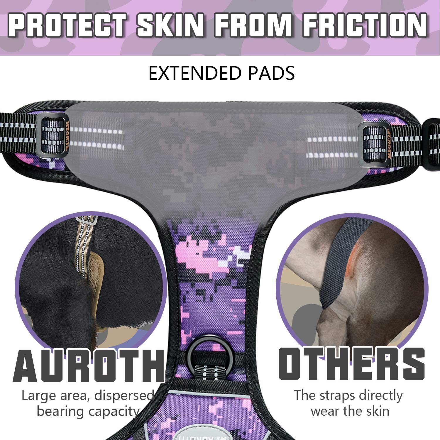 Auroth Tactical Dog Harness For Small Medium Large Dogs No Pull Adjustable Pet Harness Reflective K9 Working Training Easy Control Pet Vest Military Service Dog Harnesses (Xl, Purple Camo)