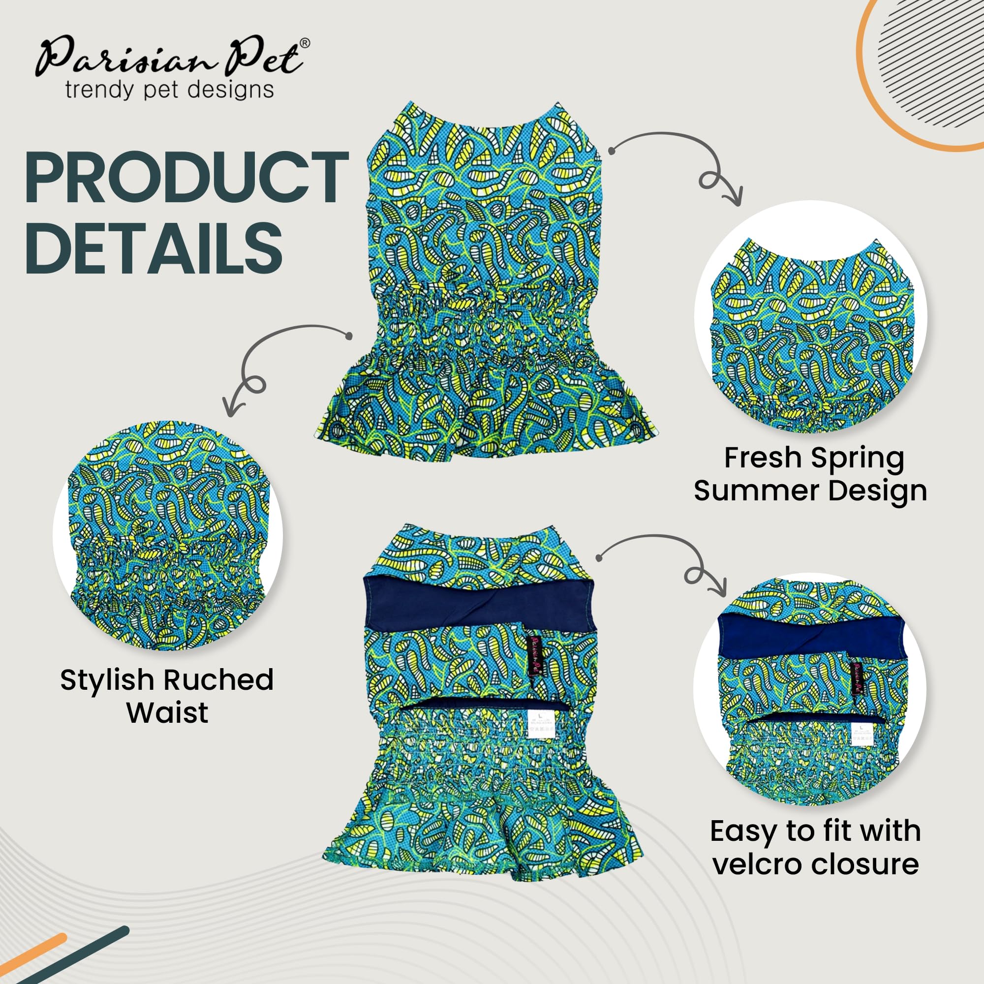 Parisian Pet Tribal Leaves Dog Dress - Summer Beach Outfit With Ruched Waist - Lightweight Puppy Clothes For Large Dogs Girl 2Xl