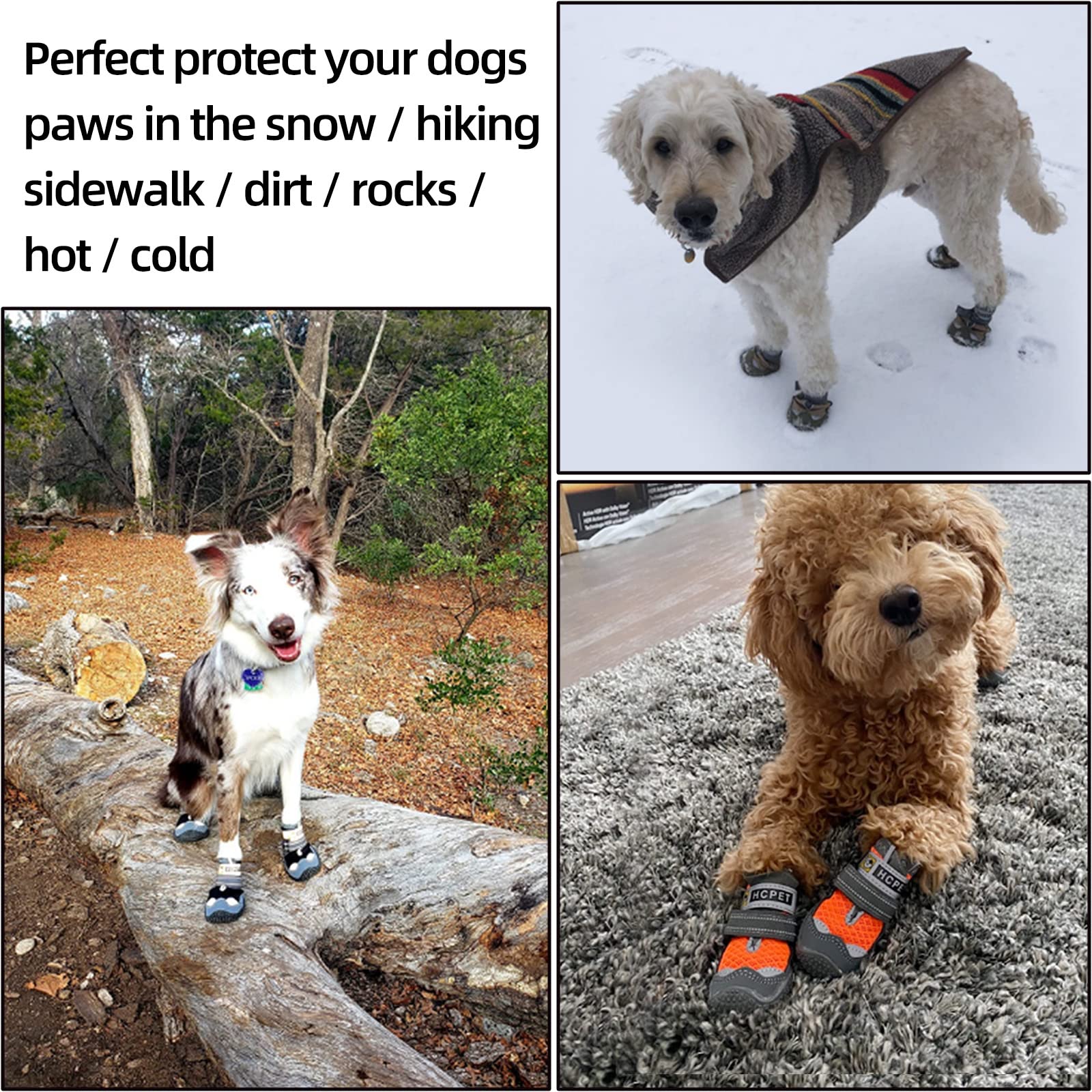 Hcpet Dog Boots Breathable Dog Shoes For Medium Large Dogs, Anti-Slip Dog Booties Paw Protector For For Hot Pavement Winter Snow Hiking With Reflective Straps 4Pcs
