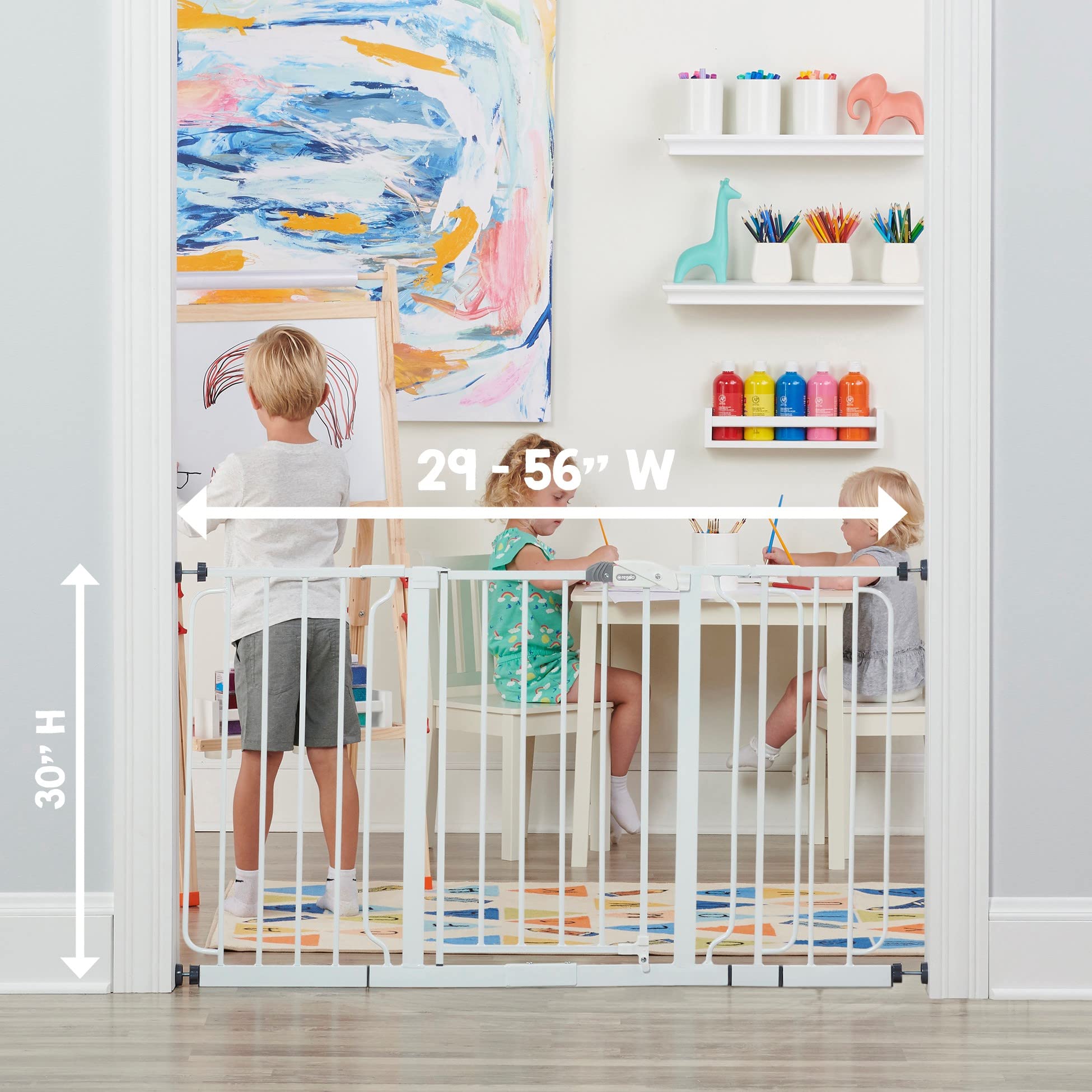Regalo 56-Inch Extra Wide Baby Gate - Metal, White, Includes Extensions, Model 1158 DS, Fits 29-56"W x 30"H
