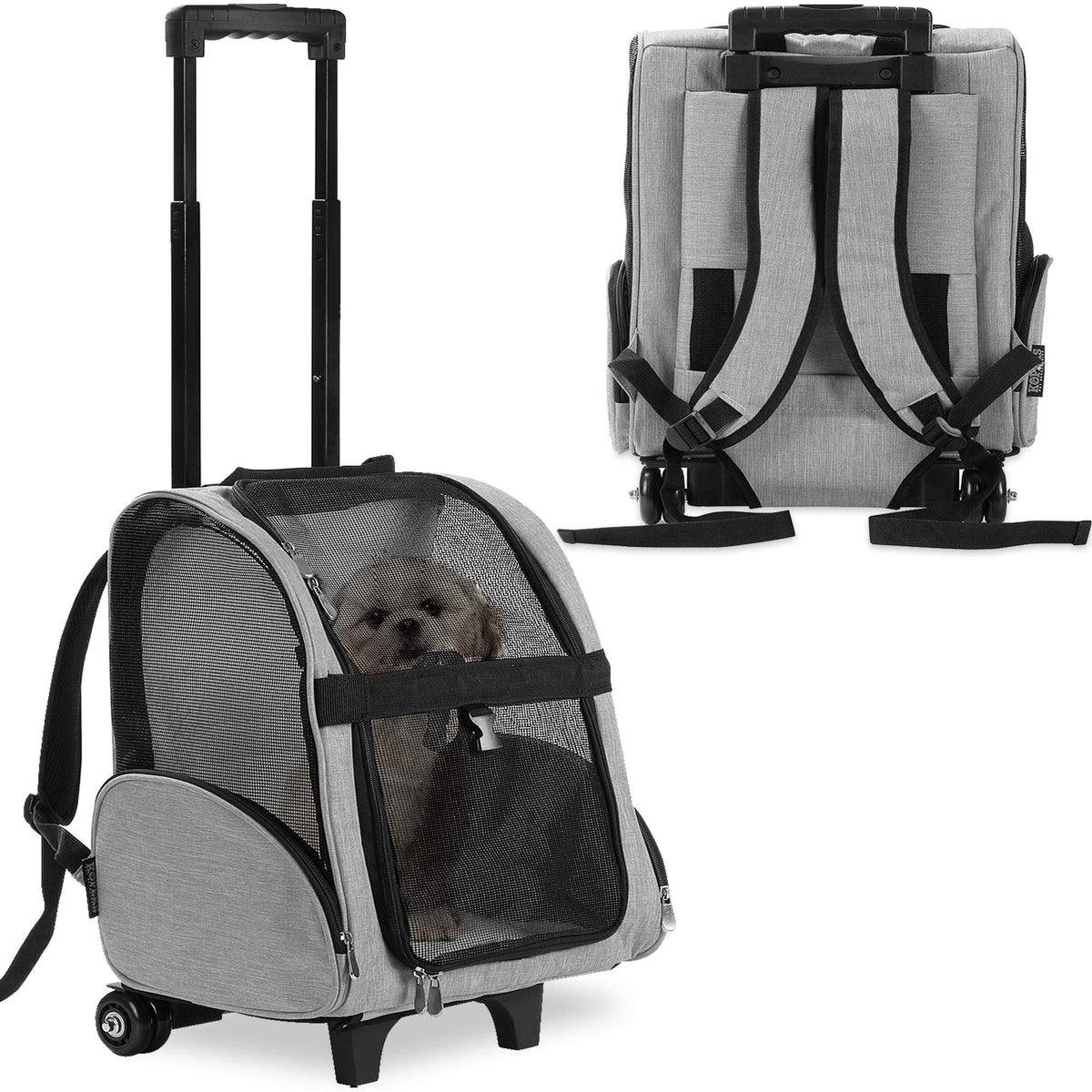 Kopeks Deluxe Backpack Pet Travel Carrier With Double Wheels - Grey - Large (Kps-1116)