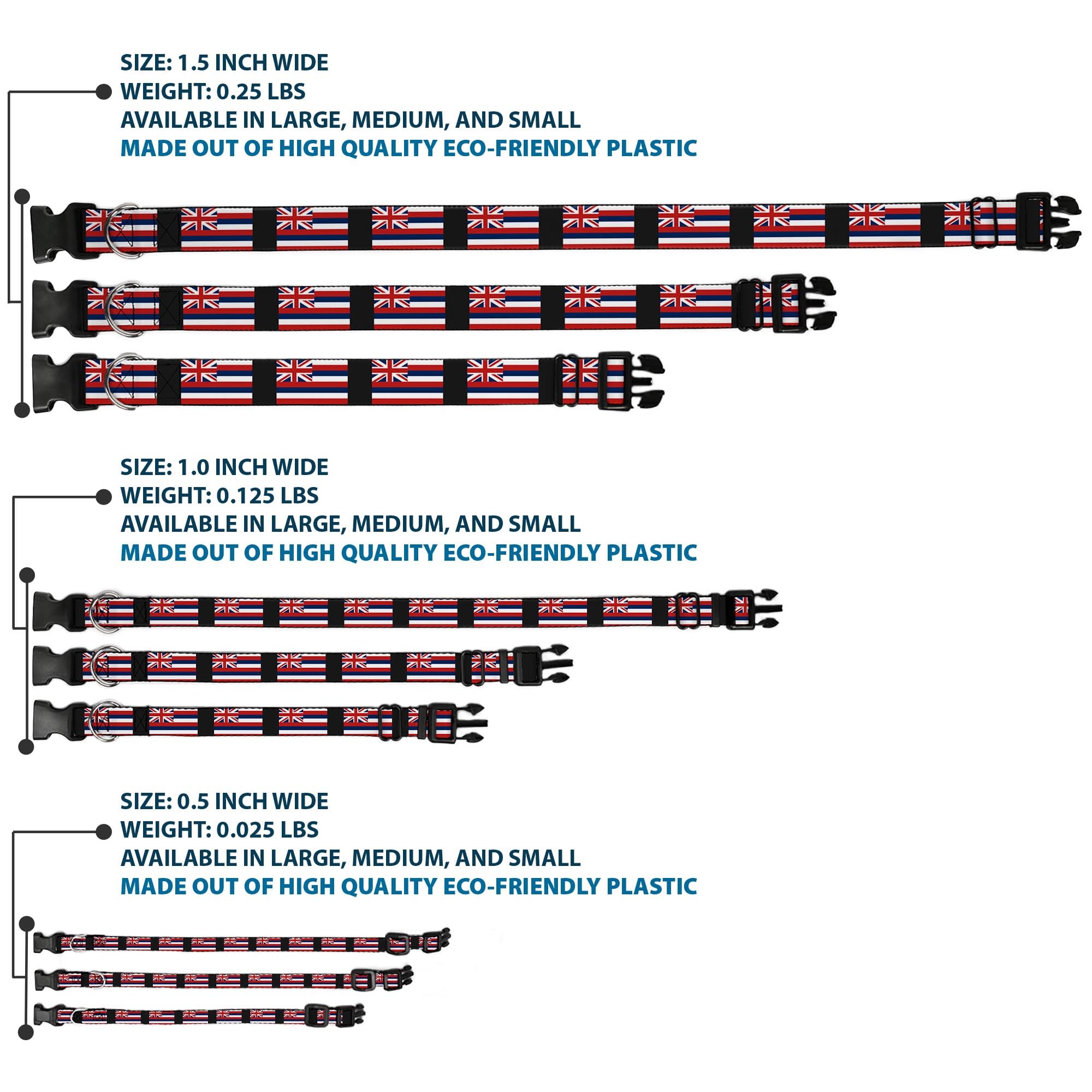 Buckle-Down Plastic Clip Collar - Hawaii Flags - 1.5 Wide - Fits 13-18 Neck - Small