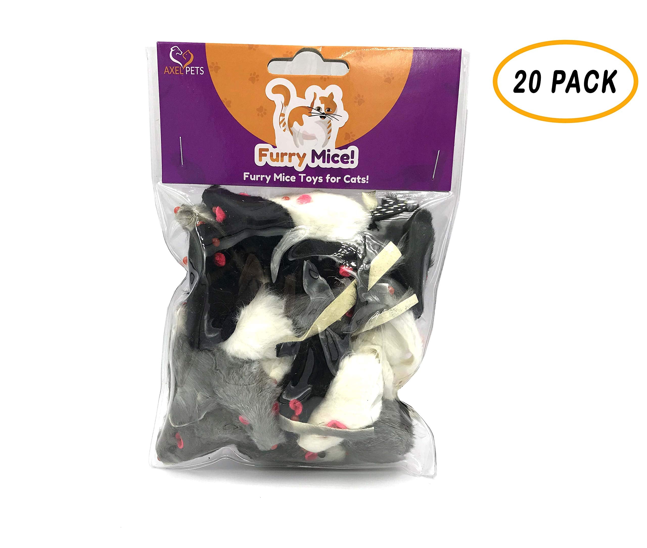 Axel Pets 20 Furry Mice With Catnip And Rattle Sound Made Of Real Rabbit Fur Interactive Catch Play Mouse Toy For Cat, Pack Of 20 Mice