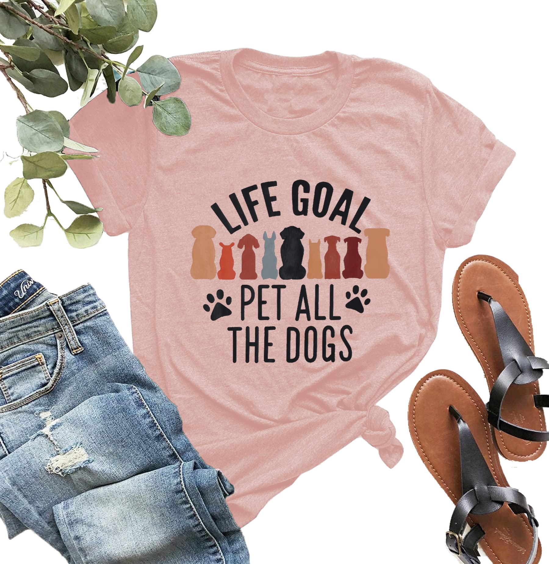 Women Mom Tshirts Life Goal Pet All The Dogs Letter Print Shirts Funny Saying Dog Lover Tee Top