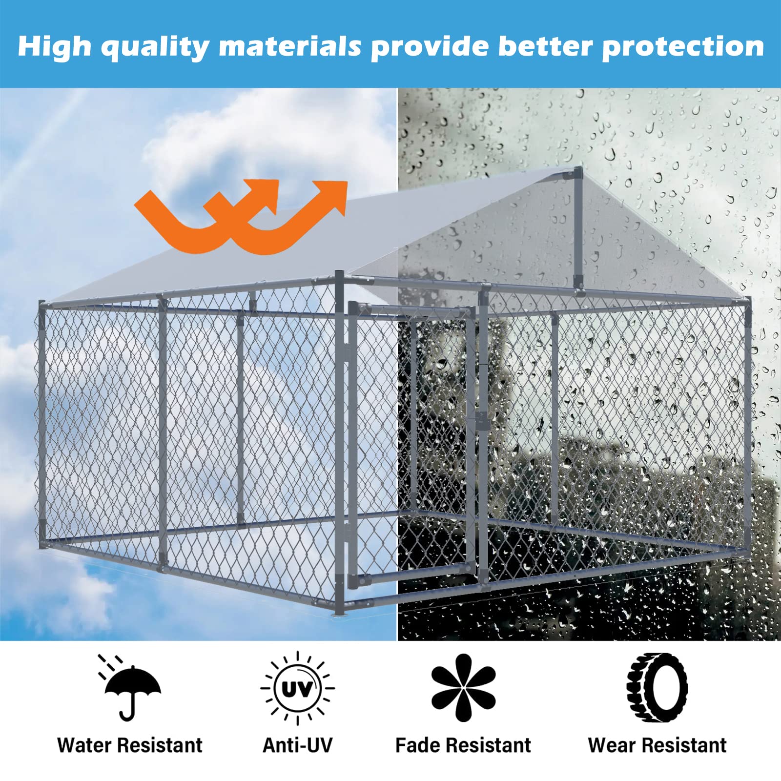 Leisu Dog Kennels Outdoor Large Dog Cage Heavy Duty Dogs House Extra Wide Outside Pet Kennels With Water-Resistant Cover For Bac