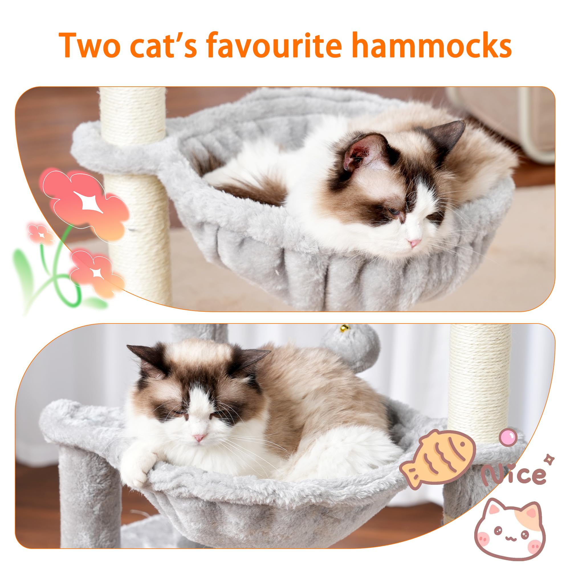 Heybly Cat Tree, 39.4 Inches Tower Condo With Scratching Post, Cat Tower For Indoor Cats, Fully Wrapped Sisal Pole, Soft Platfor