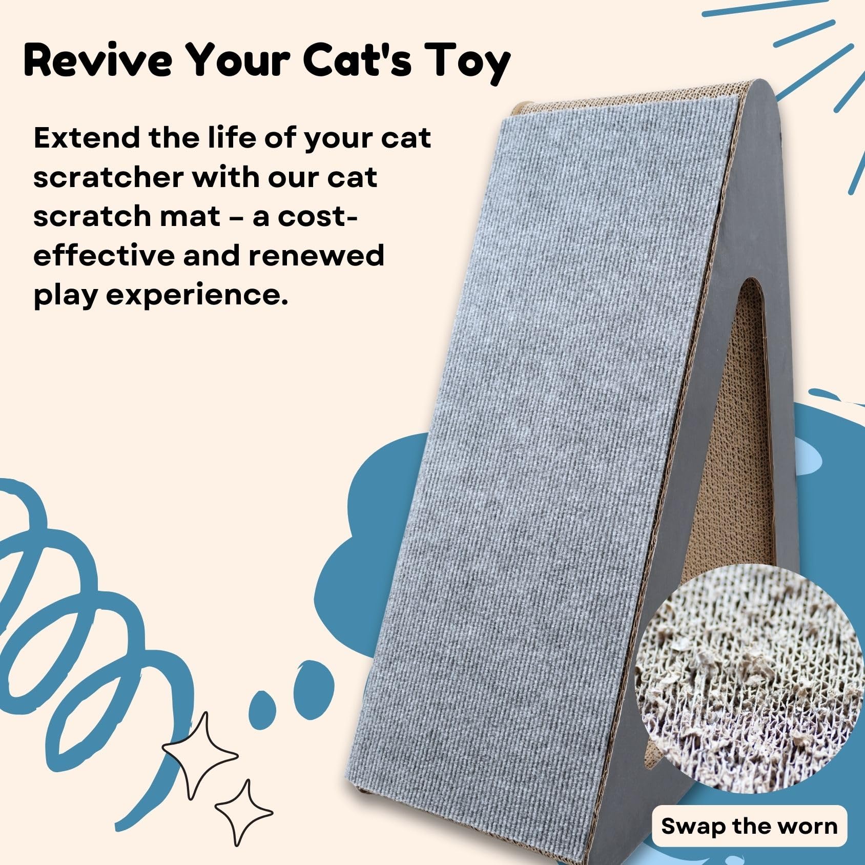 Cat Scratch Mat (3 Pack), 23.6 x 11.8 Cat Wall Stracther, Versatile Self-Adhesive Replacement Easy Use for Cat Trees Wall Furnit