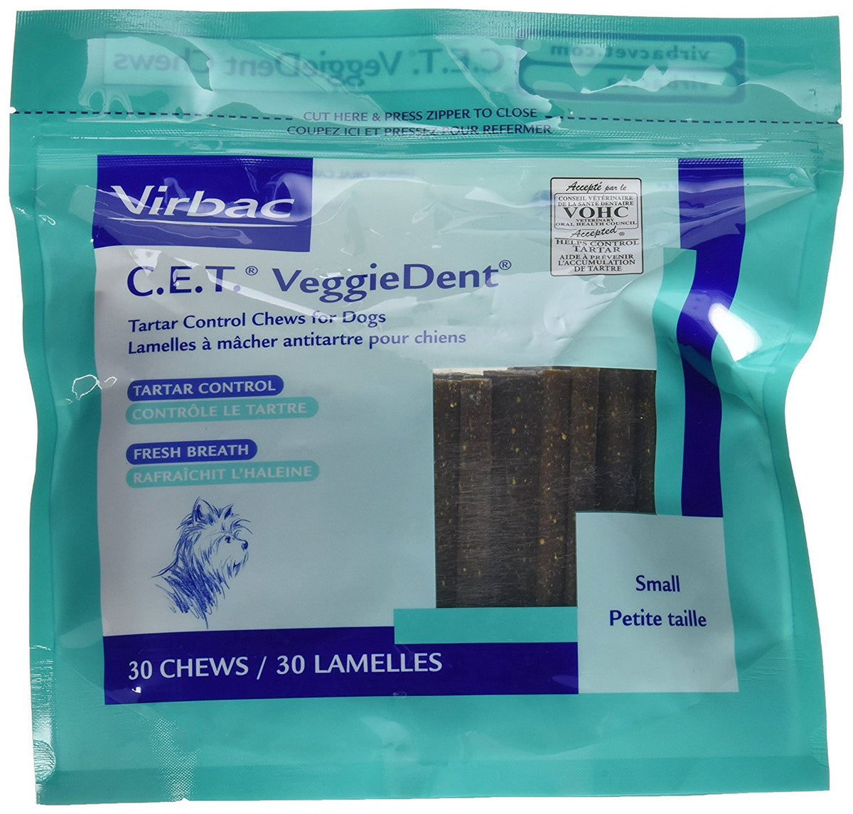 Virbac C.E.T. Veggiedent Dental Chews, Small, 30Count