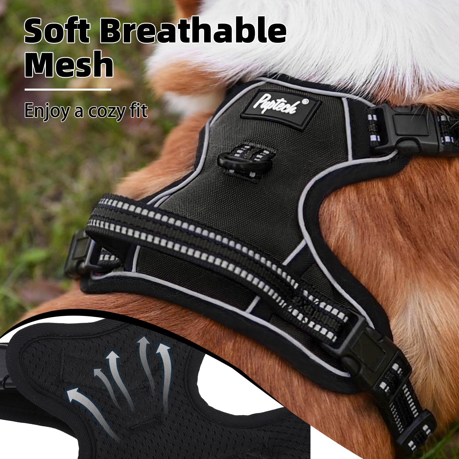 Pupteck No Pull Dog Harness Small Sized, Adjustable Reflective Dog Harness With Handle Easy Control, Comfortable Soft Padded Pet