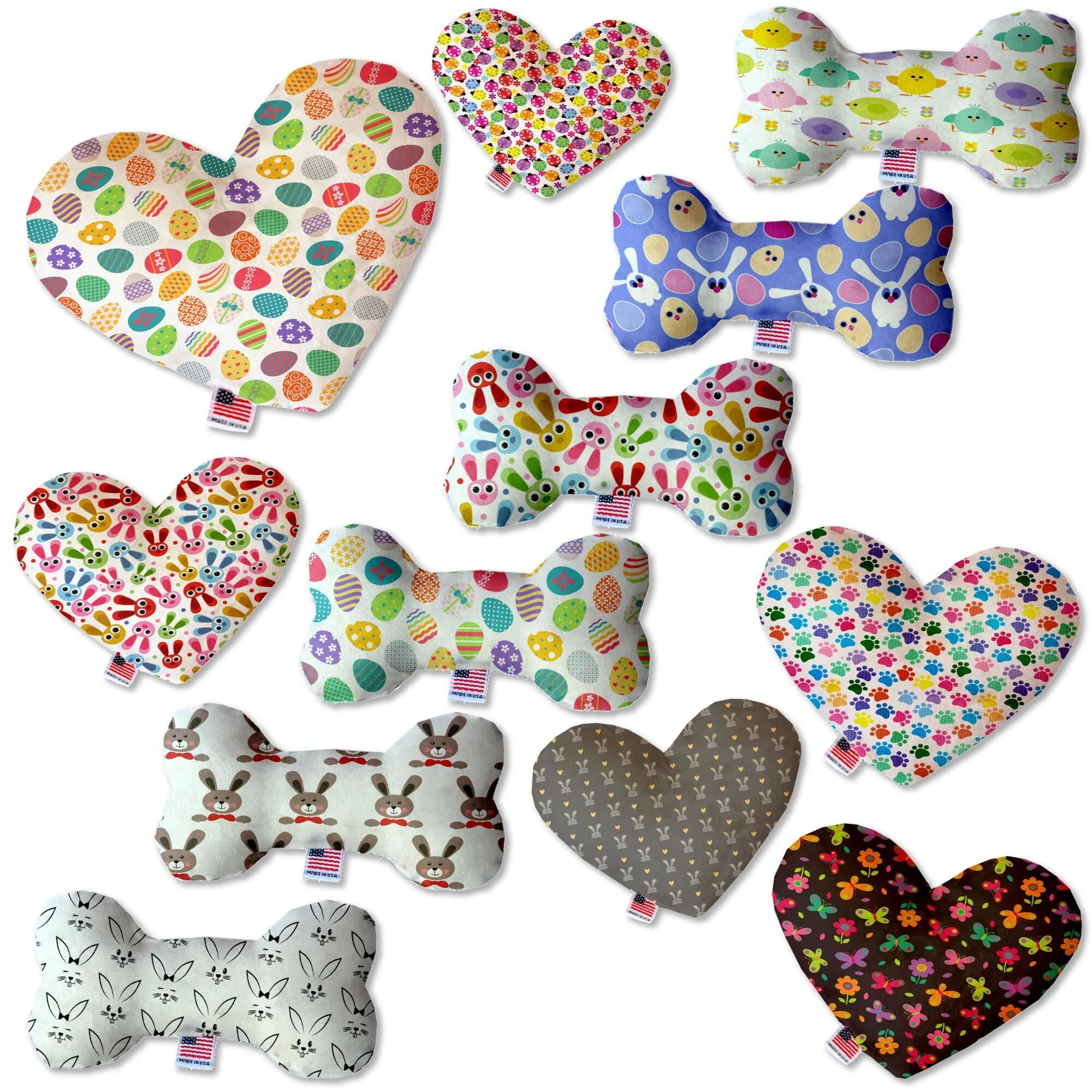 Pet and Dog Plush Heart or Bone Toy, &quot;Easter Group&quot; (Available in different sizes, and 10 different pattern options!) Confetti Paws 6&quot; Plush Heart