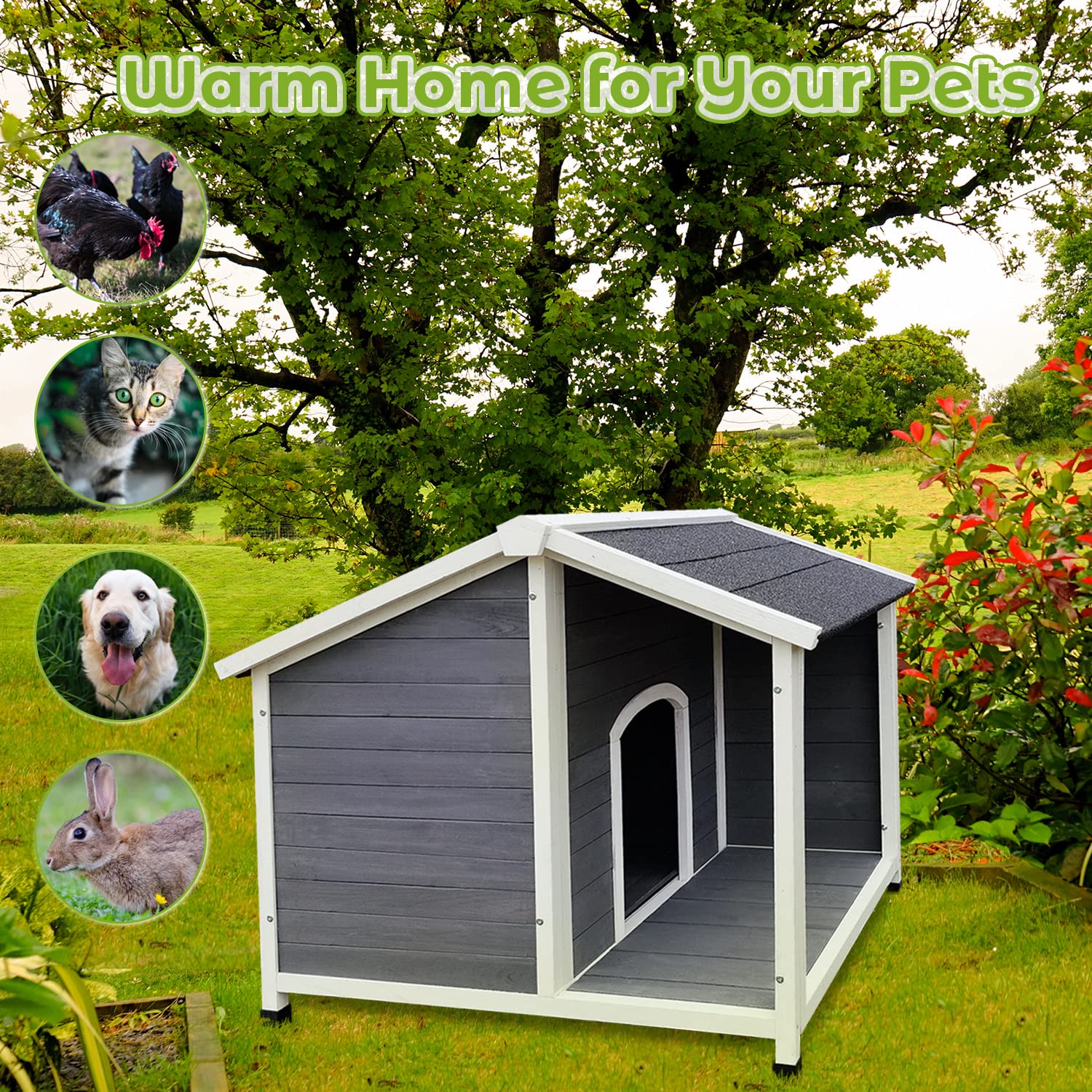 Yopto Outdoor Wooden Dog House,Waterproof Kennel With Deck And Sloped Roof,High Stability Pet Dog Cage For Small/Medium Puppy,Ea