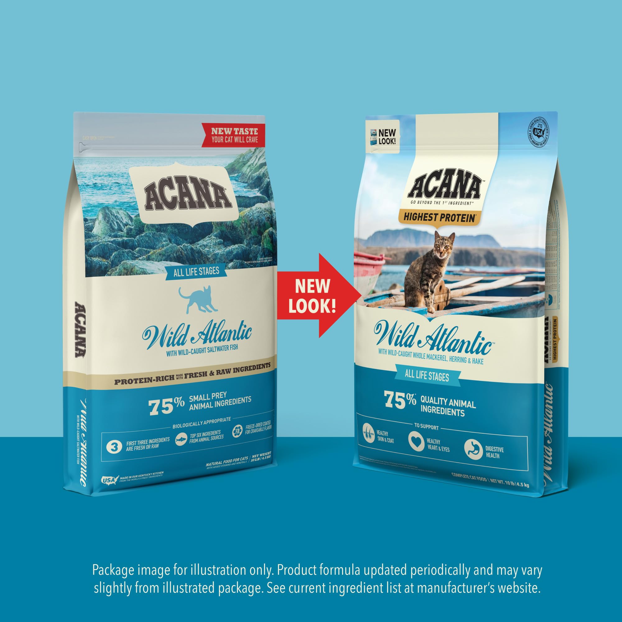 ACANA Highest Protein Dry Cat Food, Wild Atlantic, Grain Free Saltwater Fish With Freeze-Dried Liver Recipe, 4lb