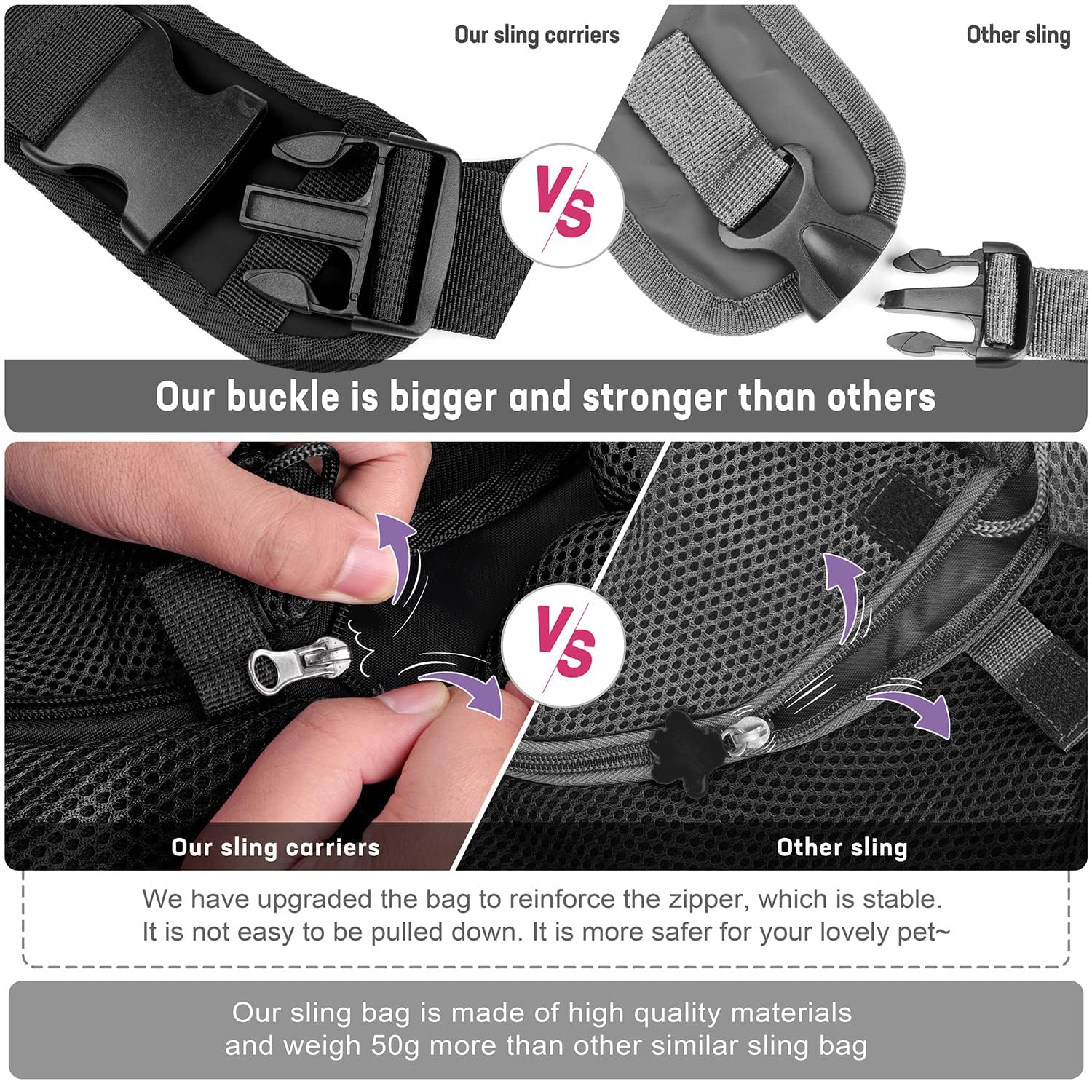 YUDODO Pet Sling Carrier for Small Dogs & Cats - Hands-Free Puppy Carrier with Safety Hook, Large Zipper Pocket, Soft Breathable