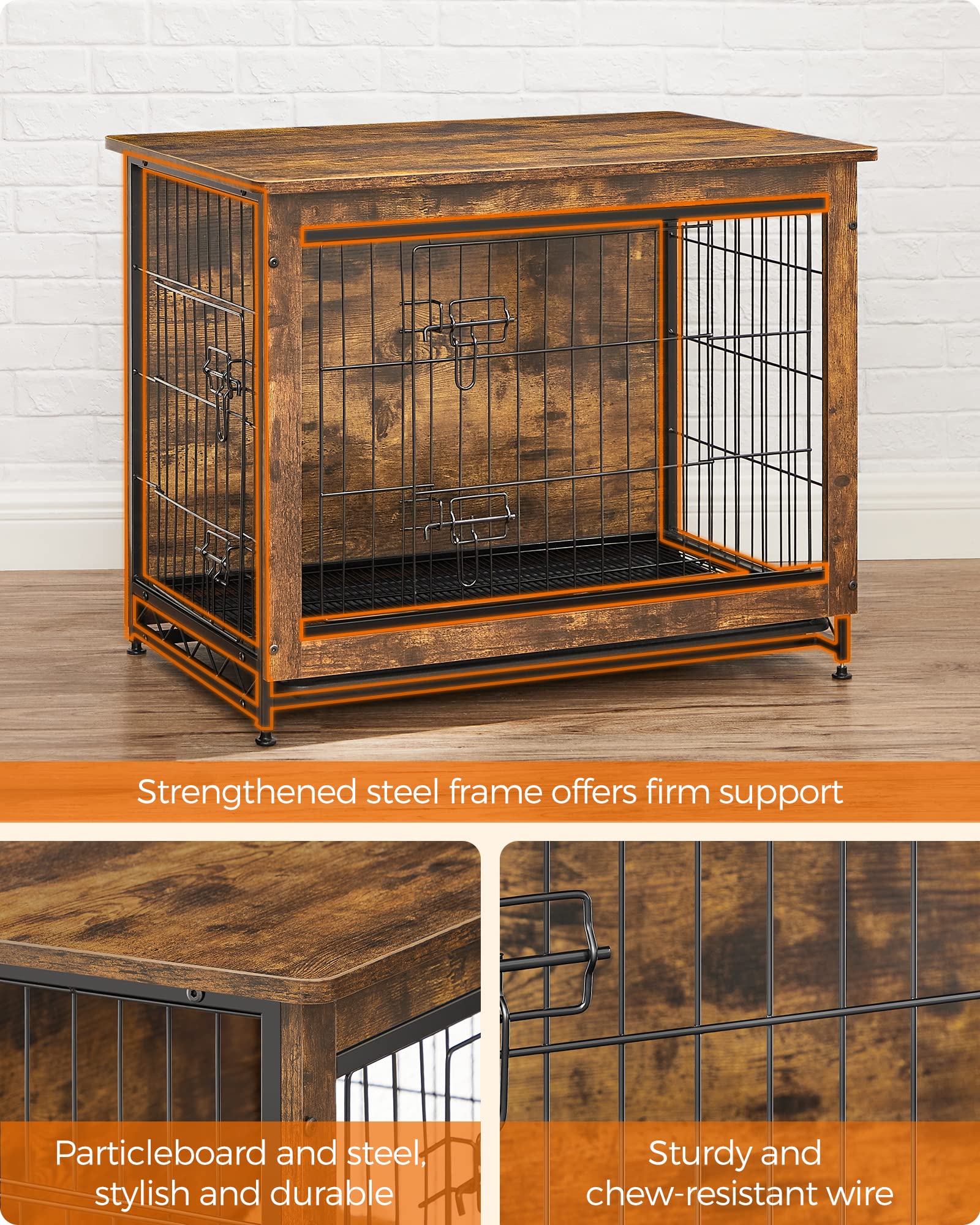 Feandrea Dog Crate Furniture, 32.5 Side End Table, Modern Kennel for Dogs Indoor up to 45 lb, Heavy-Duty Dog Cage with Multi-Pur