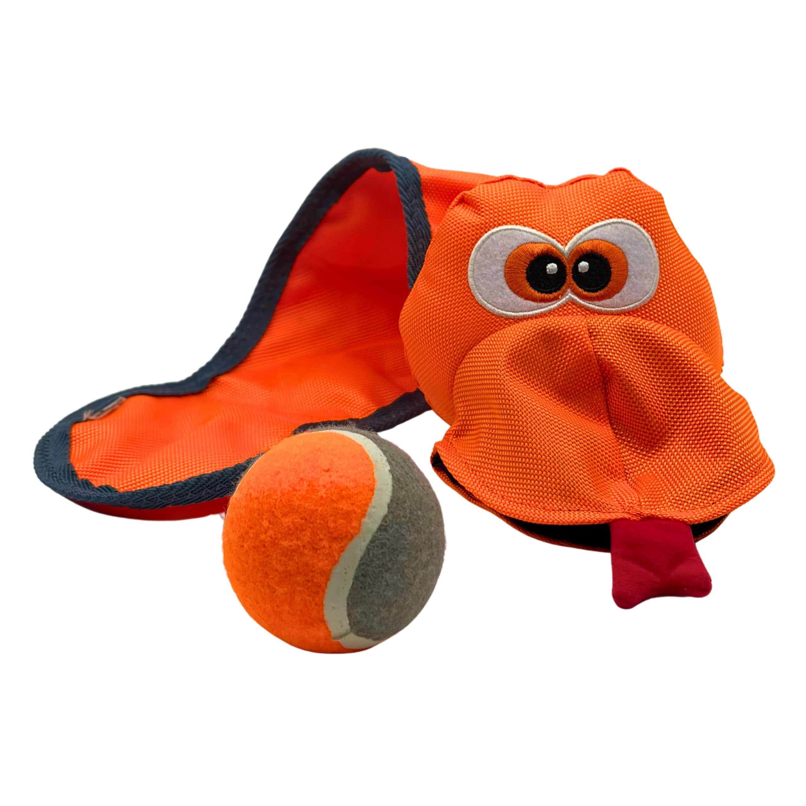DOGBAR Kai The Orange Python | High Ball Thrower Toy | Comes with High Bounce Tennis Ball | with 4 Squeakies in Tail | Outdoor D
