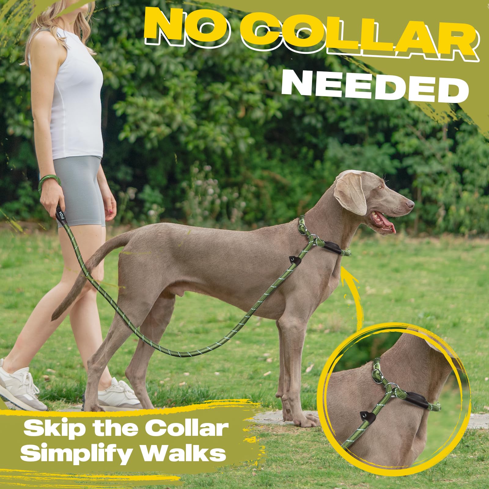 Fida Durable Slip Lead , 6 Ft X 1/2'' Heavy Duty Loop Leash, Comfortable Strong Rope Leash For Large, Medium Dogs, No Pull Pet T