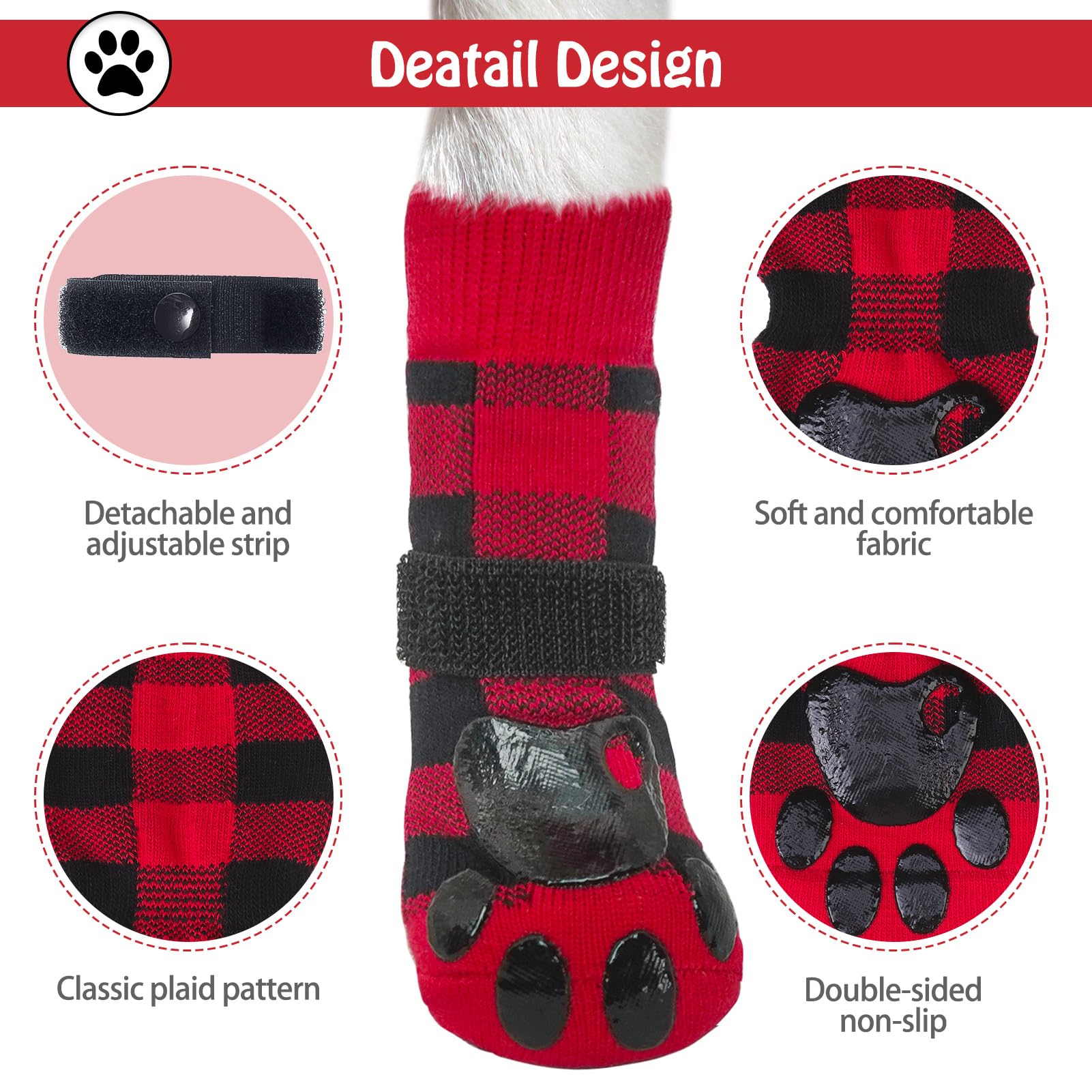 Scenereal Anti Slip Dog Socks For Hot/Cold Pavement, Double Sides Dog Boots & Paw Protectors To Prevent Licking Paws, Non Slip S
