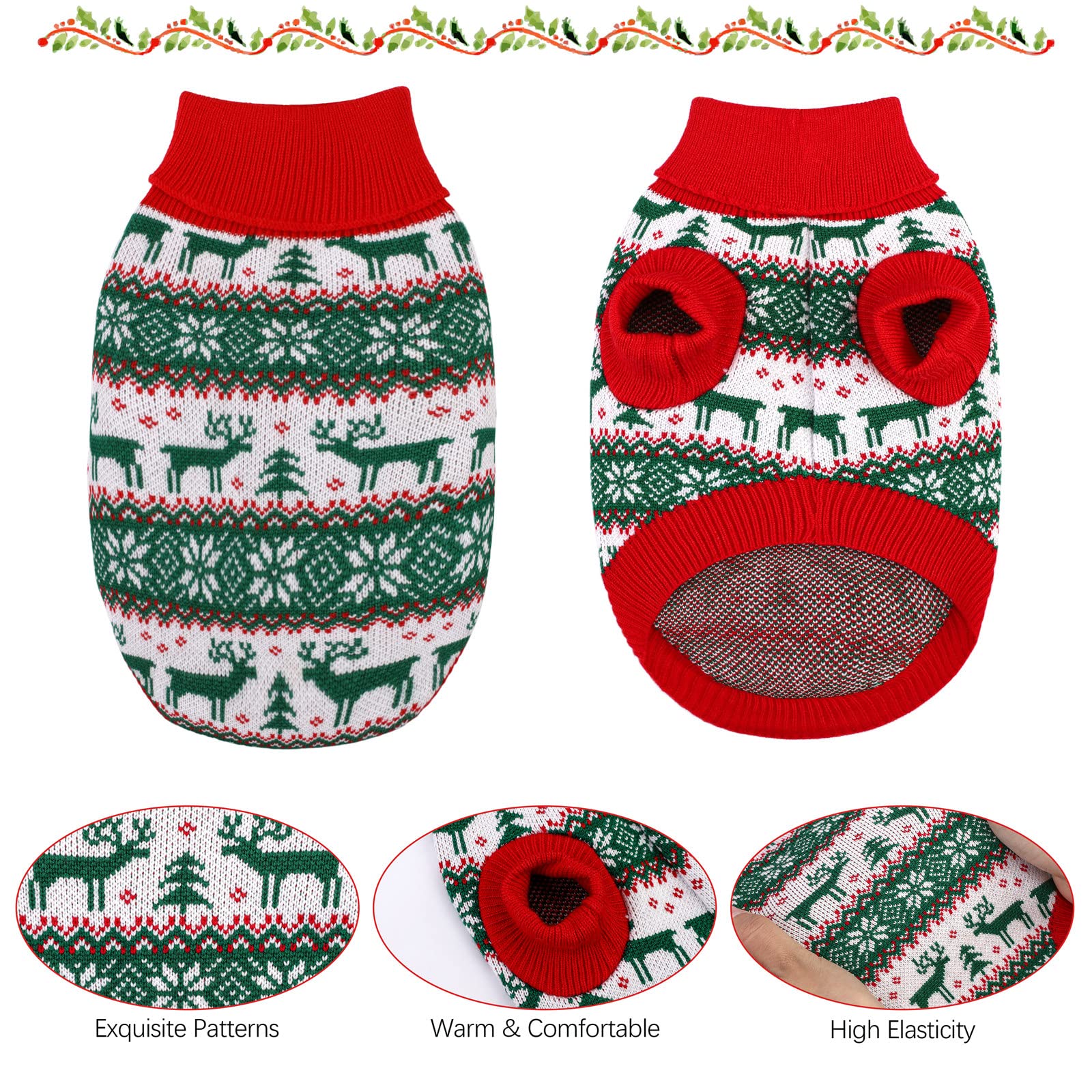 Pedgot 2 Pack Christmas Pet Sweaters Xmas Dog Holiday Sweaters Funny Pet Costume Christmas Pet Warm Clothes Reindeer, Christmas Tree, Snowflake Knitwear For Cats Or Dogs (Large)