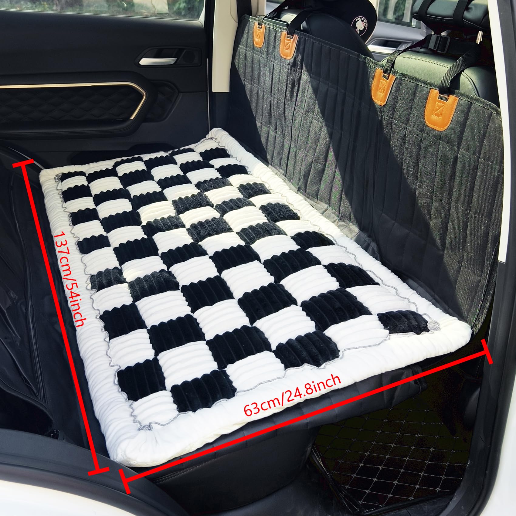 Backseat Pet Bed Mat, Plaid Dog Bed For Car Back Seat, Furry Dog Covers For Loveseats, Non-Slip Travel Dog Bed, Custom Fit For B
