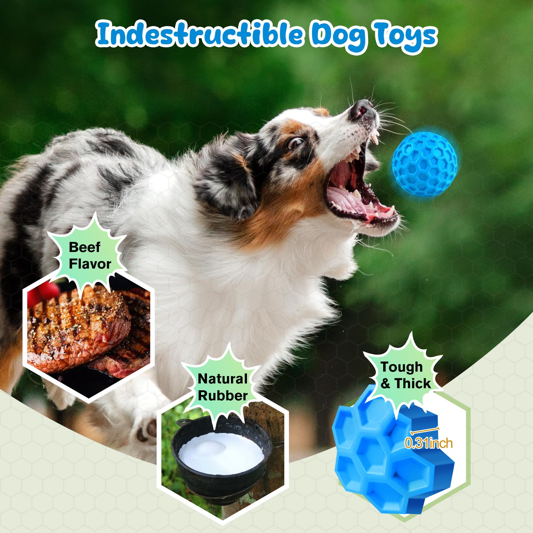 Zrifaqesw Squeaky Dog Toys For Aggressive Chewers, Indestructible Dog Balls For Aggressive Chewers, Squeaky Balls For Dogs, Inte