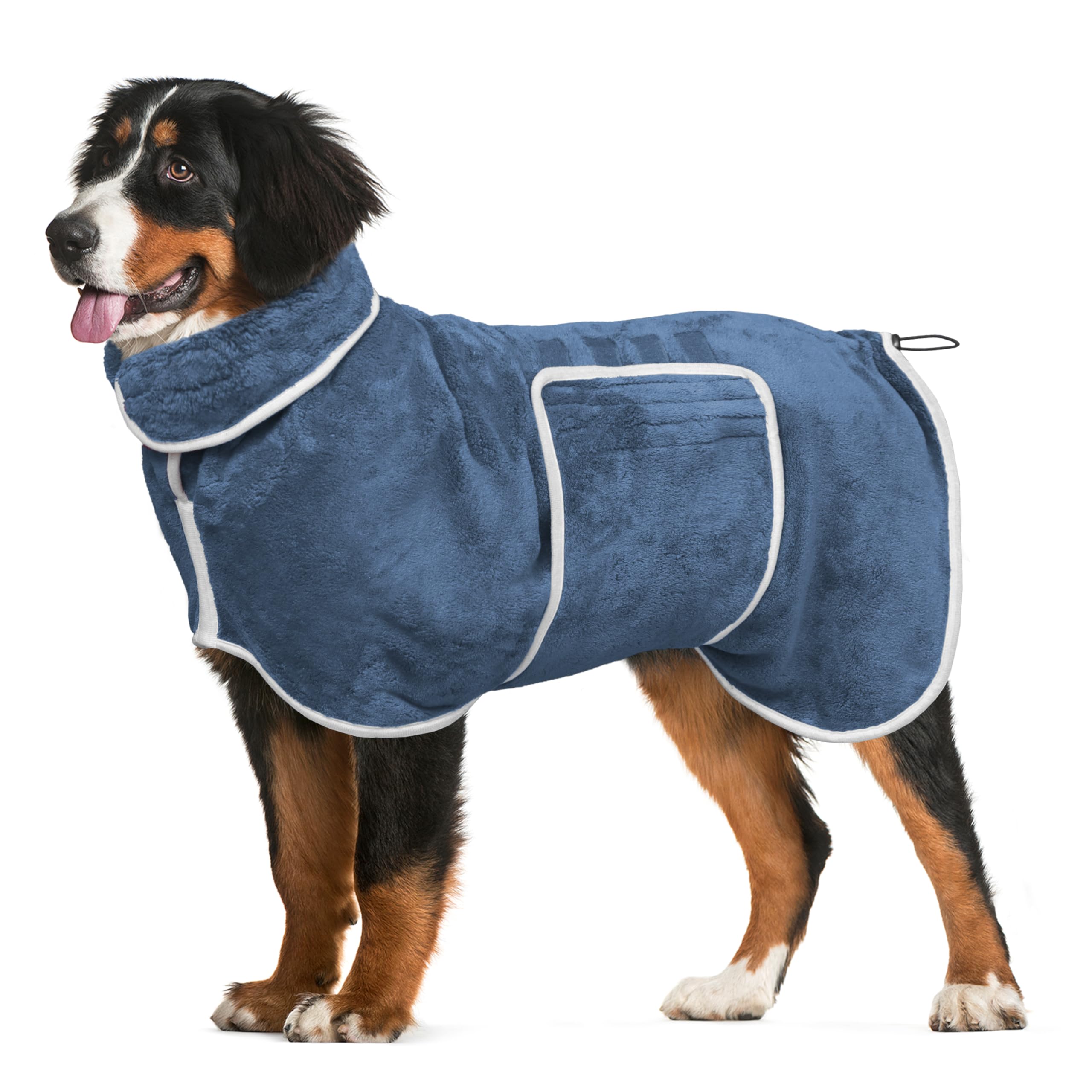 Dog Bathrobe Towel Drying Coat - Super Absorbent Bath Robe For Drying Dogs Large, Soft Adjustable Collar & Belly Strap Fast Dryi