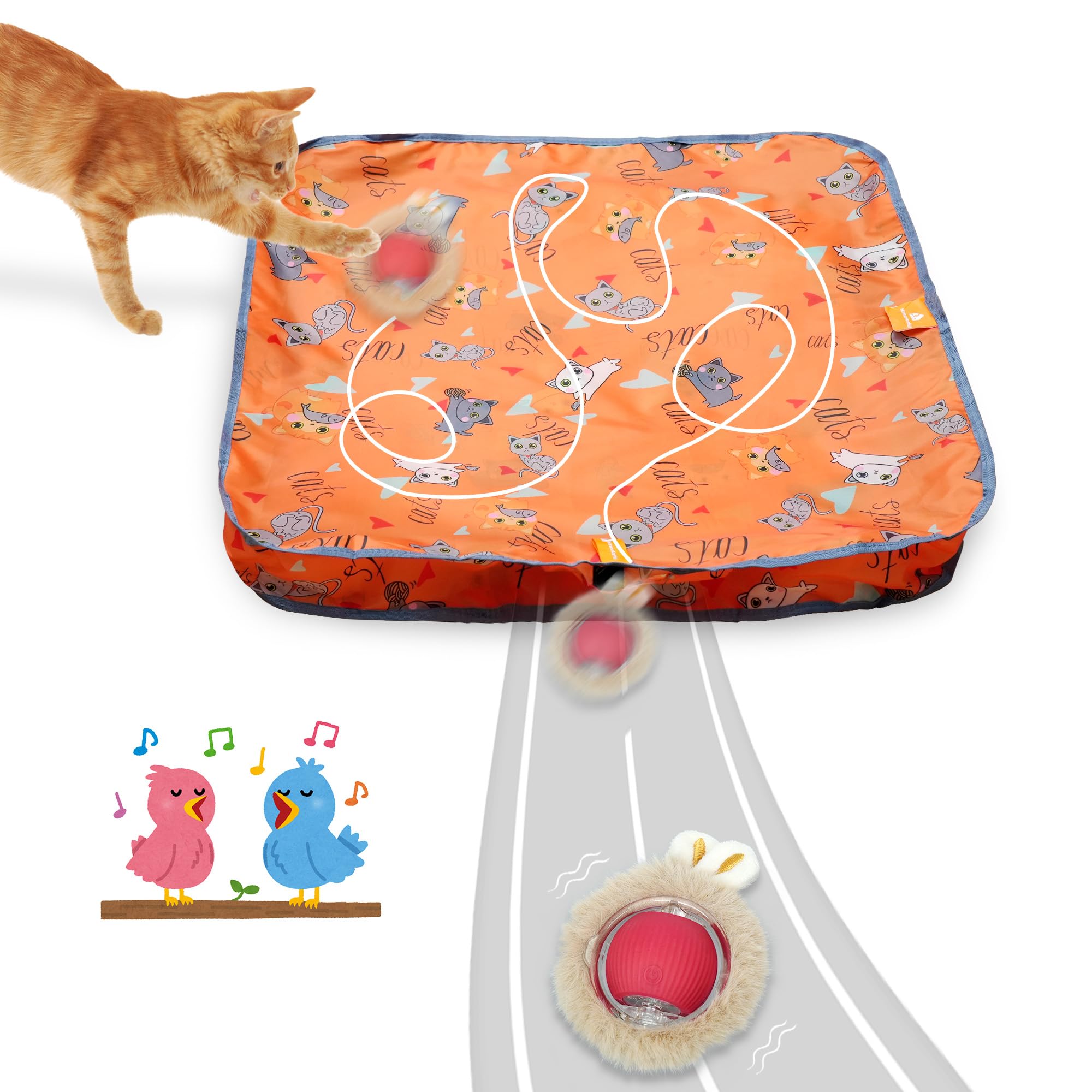Homcolorful Interactive Cat Toys for Indoor Cats, Fast Rolling Ball with Motion Activation, Hide & Seek Chase Game, Rechargeable
