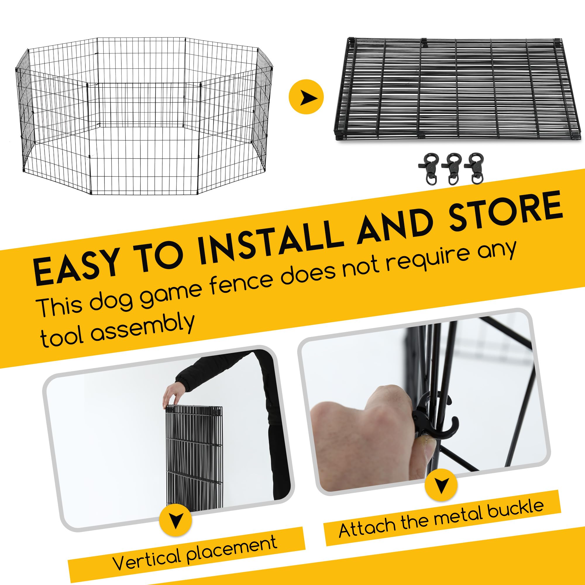 FDW 24 Inch Dog Pen 8 Panel Dog Playpen Indoor Outdoor Metal Puppy Pet Fence Portable Folding Animal Exercise Fence,Black