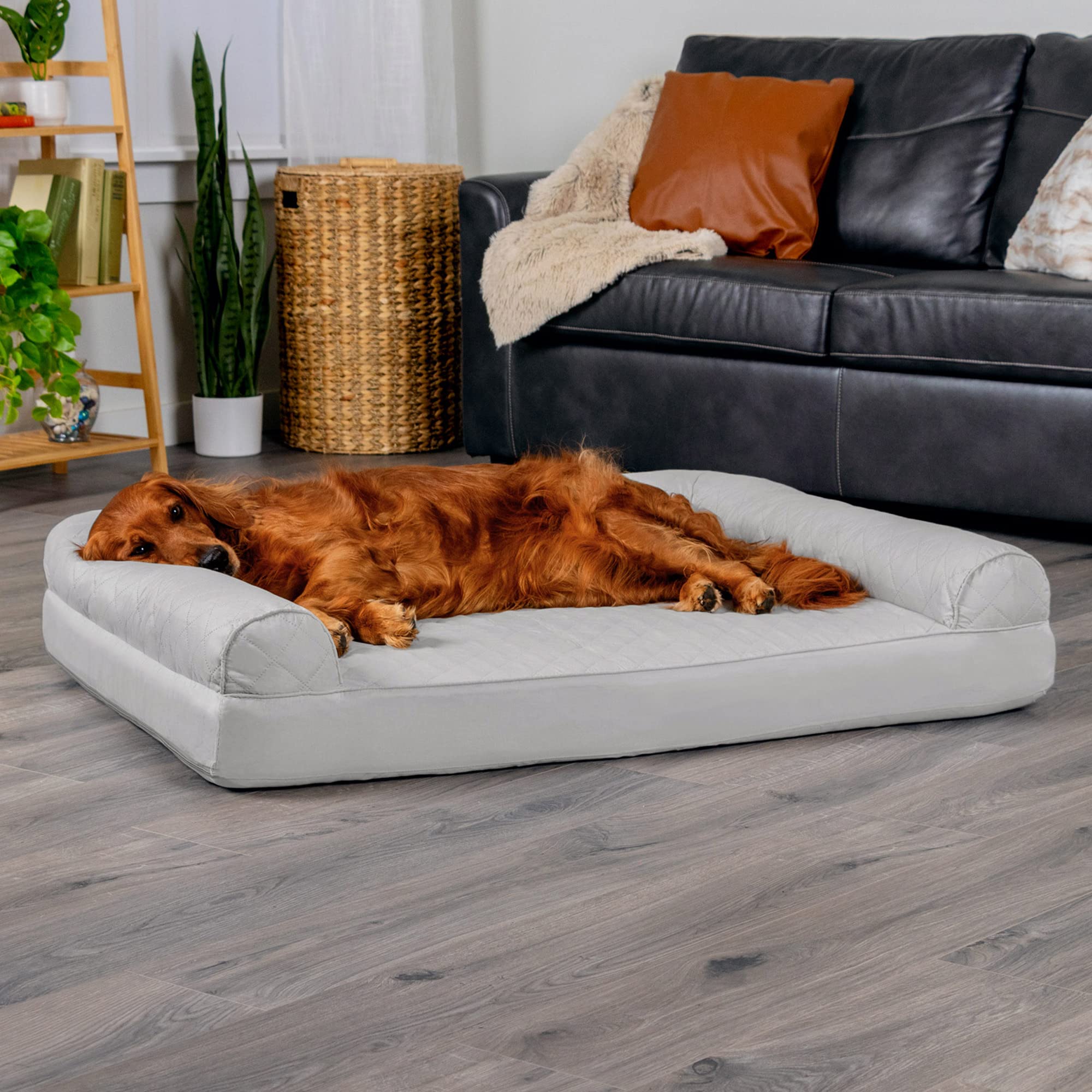 Furhaven Orthopedic Dog Bed For Large Dogs W/ Removable Bolsters & Washable Cover, For Dogs Up To 95 Lbs - Quilted Sofa - Silver Gray, Jumbo/Xl
