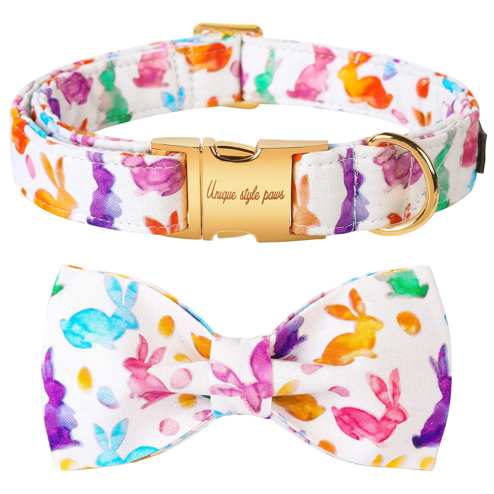 Unique Style Paws Easter Dog Collar, Holiday Bunny Eggs Dog Collar Bowtie, Pet Collar Bow For Small Medium Large Dogs