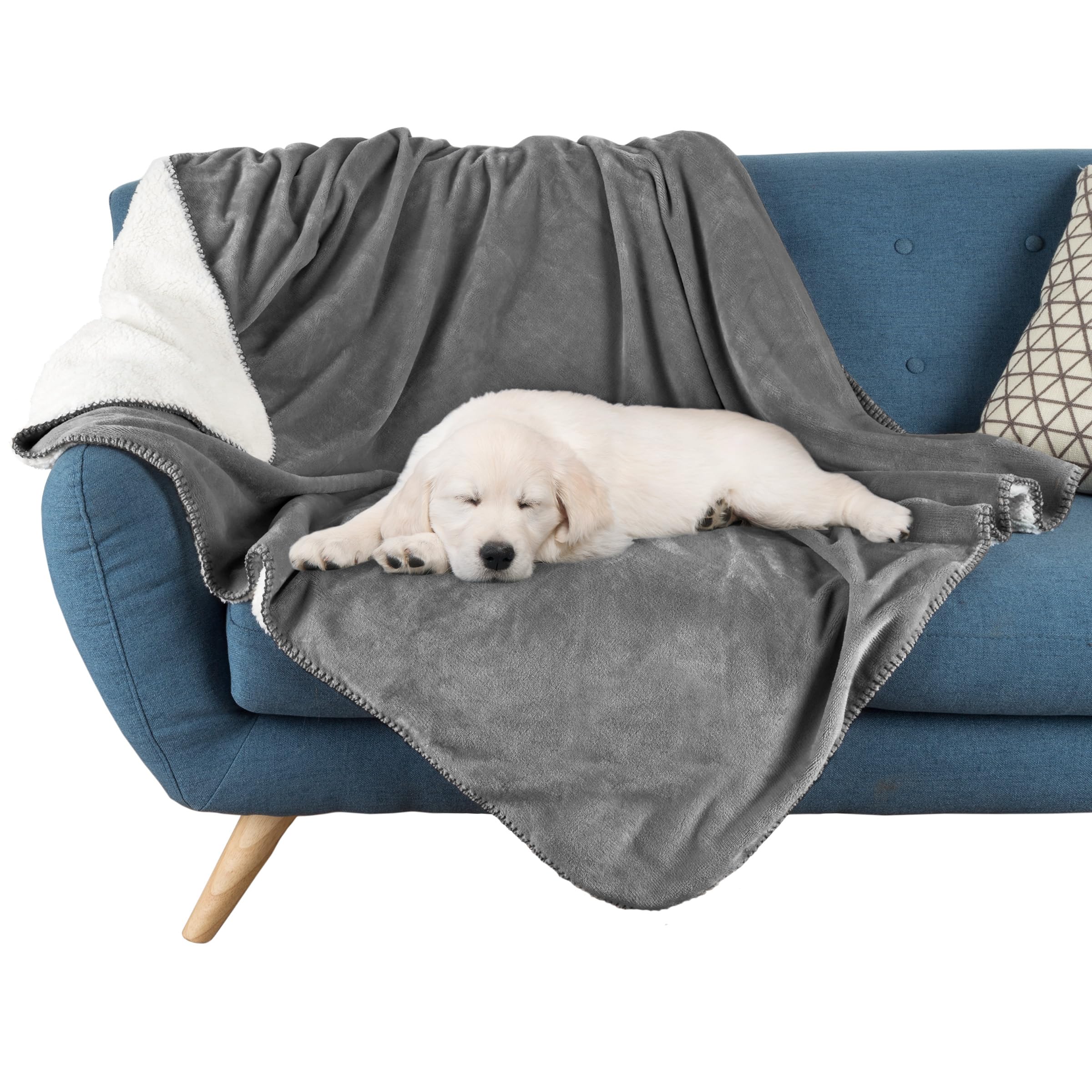 PETMAKER Dog Blanket - 80x100in Reversible Sherpa Blanket - Throw Blankets for Bed, Couch, Crate, or Car - Machine Washable Pupp