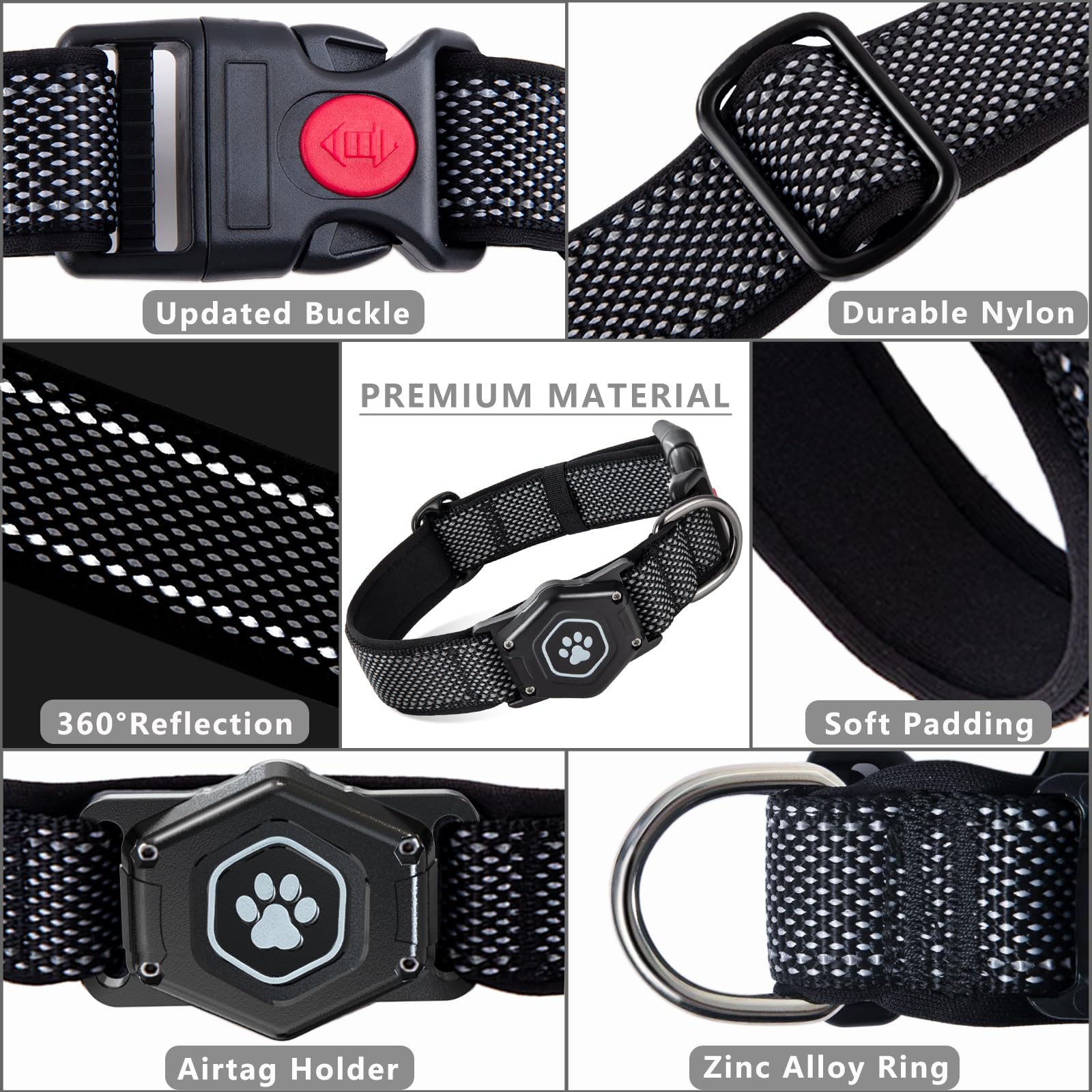 Airtag Dog Collar With Waterproof Air Tag Holder, Luminous & Reflective,Comfortable And Durable 1000D Nylon, Dual Safety Buckle,