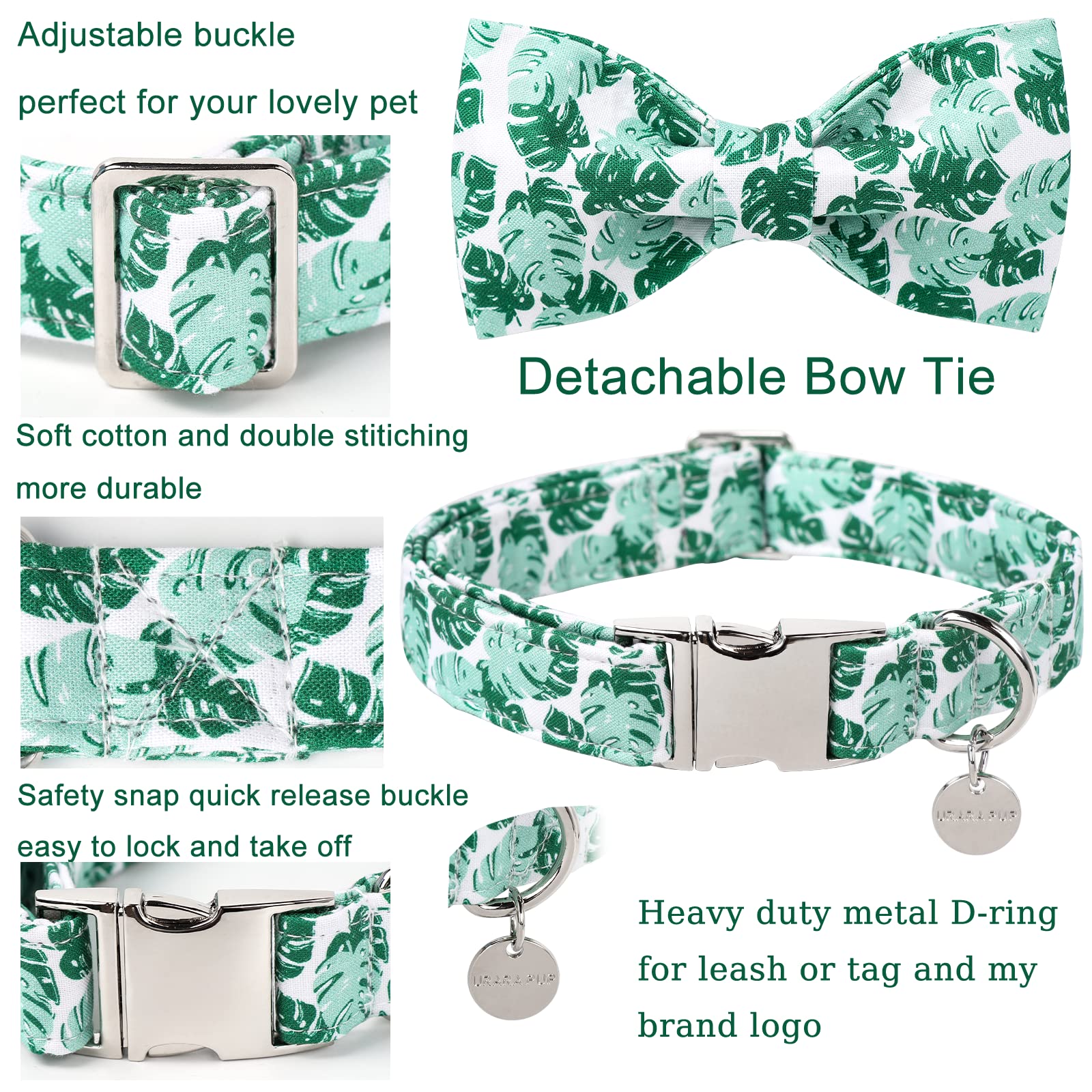 Up Urara Pup Summer Bow Tie Dog Collar, Comfortable Cotton Dog Collar With Bowtie For Large Dog Girl Boy, Hawaiian Dog Collar Wi