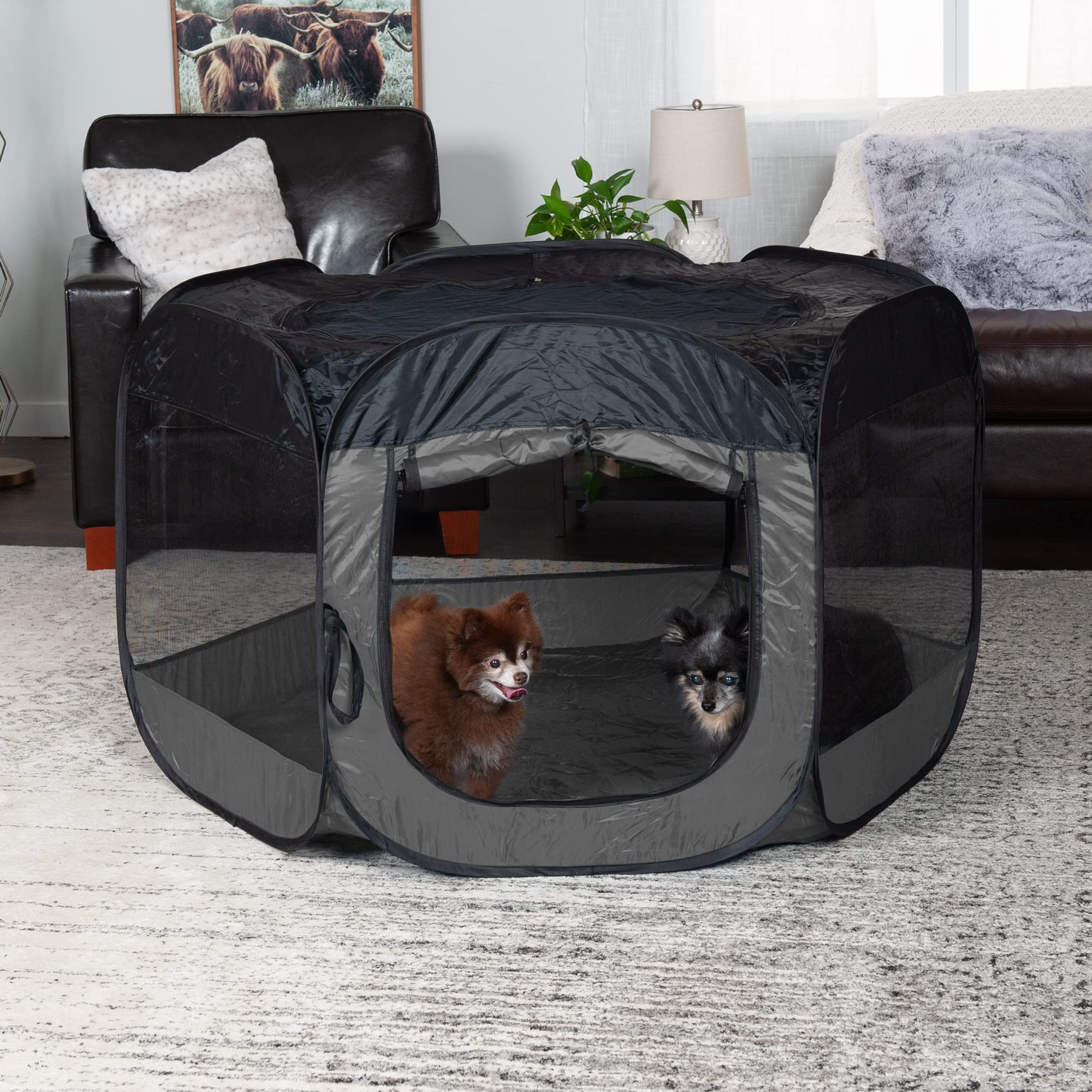Furhaven Portable Dog Playpen Cat Tent, Pet Playground/Kennel Foldable Indoor Outdoor Zippered Puppy Crate - Gray, Extra Large