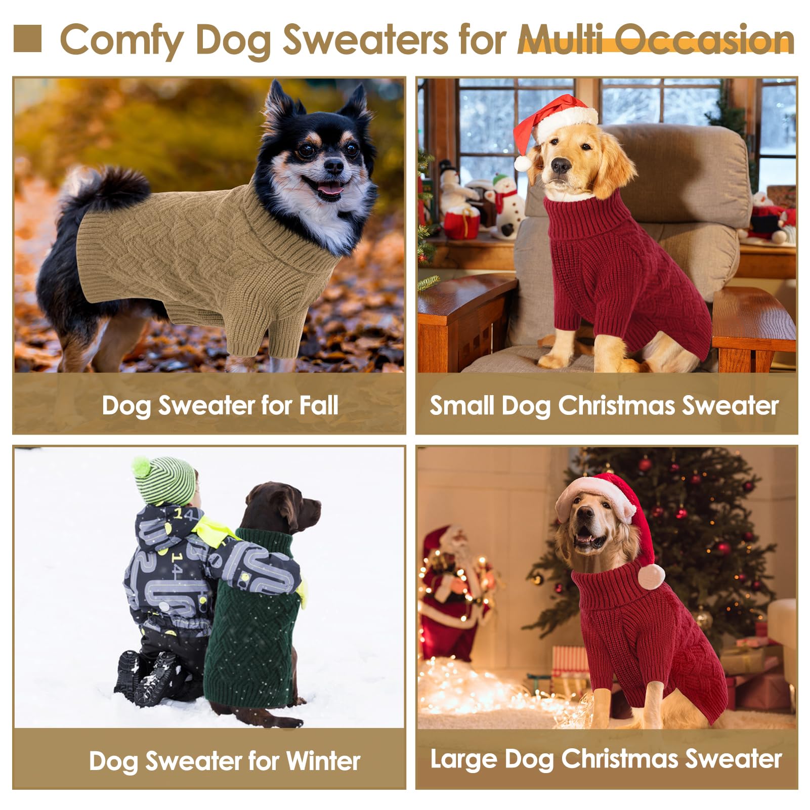 AOFITEE XXL Dog Sweater - Large Dog Turtleneck for Female & Male, Solid Brown Winter Sweater for Golden Retriever, Labrador, Dob