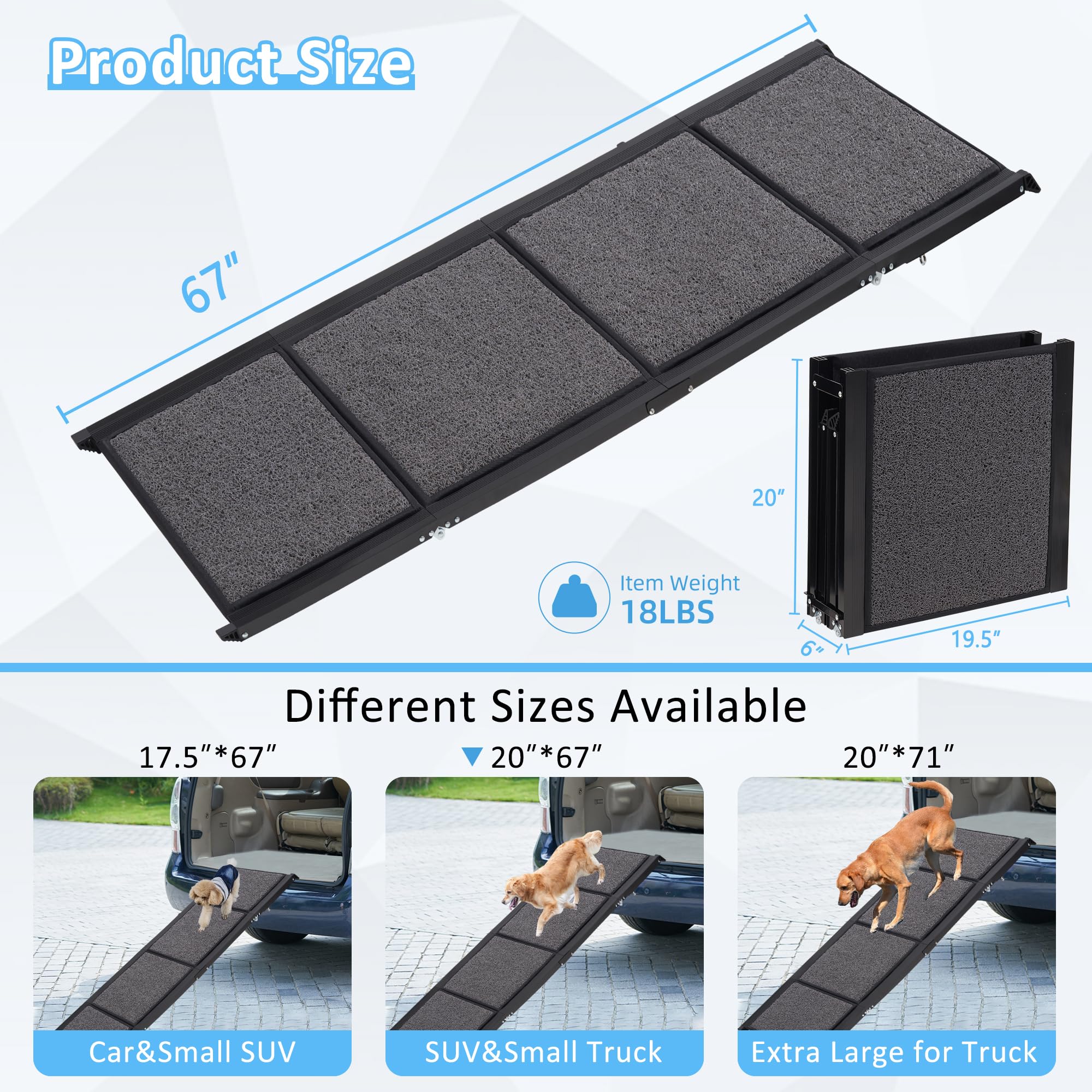 Habutway Extra Wide Dog Ramp For Car - 250Lbs Capality, 67''L X 20''W Pet Ramp, Portable Car Ramp For Large Dogs, Folding Dog Ra